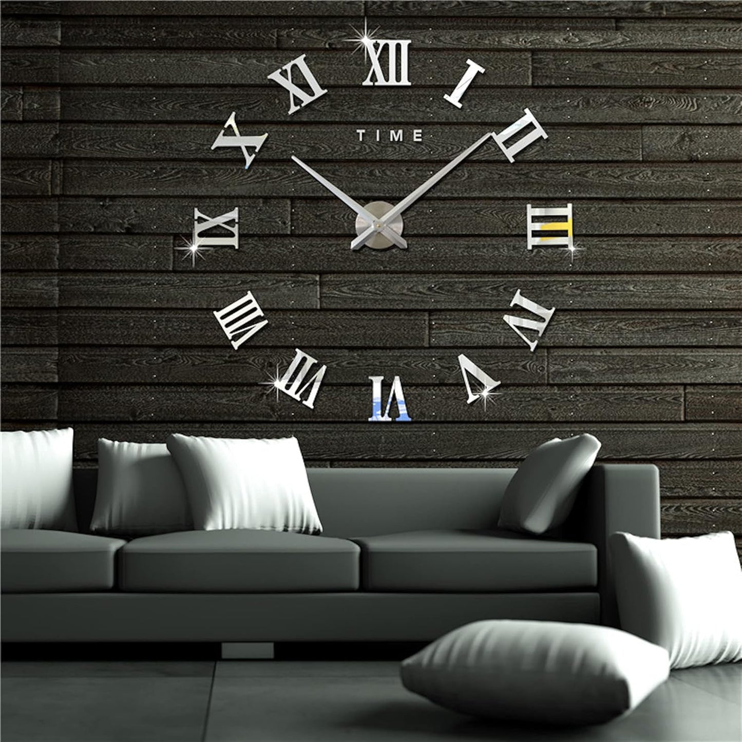 3D DIY Large Wall Clocks for Living Room Decor, Wall Stickers Clocks for Living Room Decor, Silent, Modern Wall Clock for Kitchen, Office, School, Home, Bedroom, Living Room (Roman Silver)