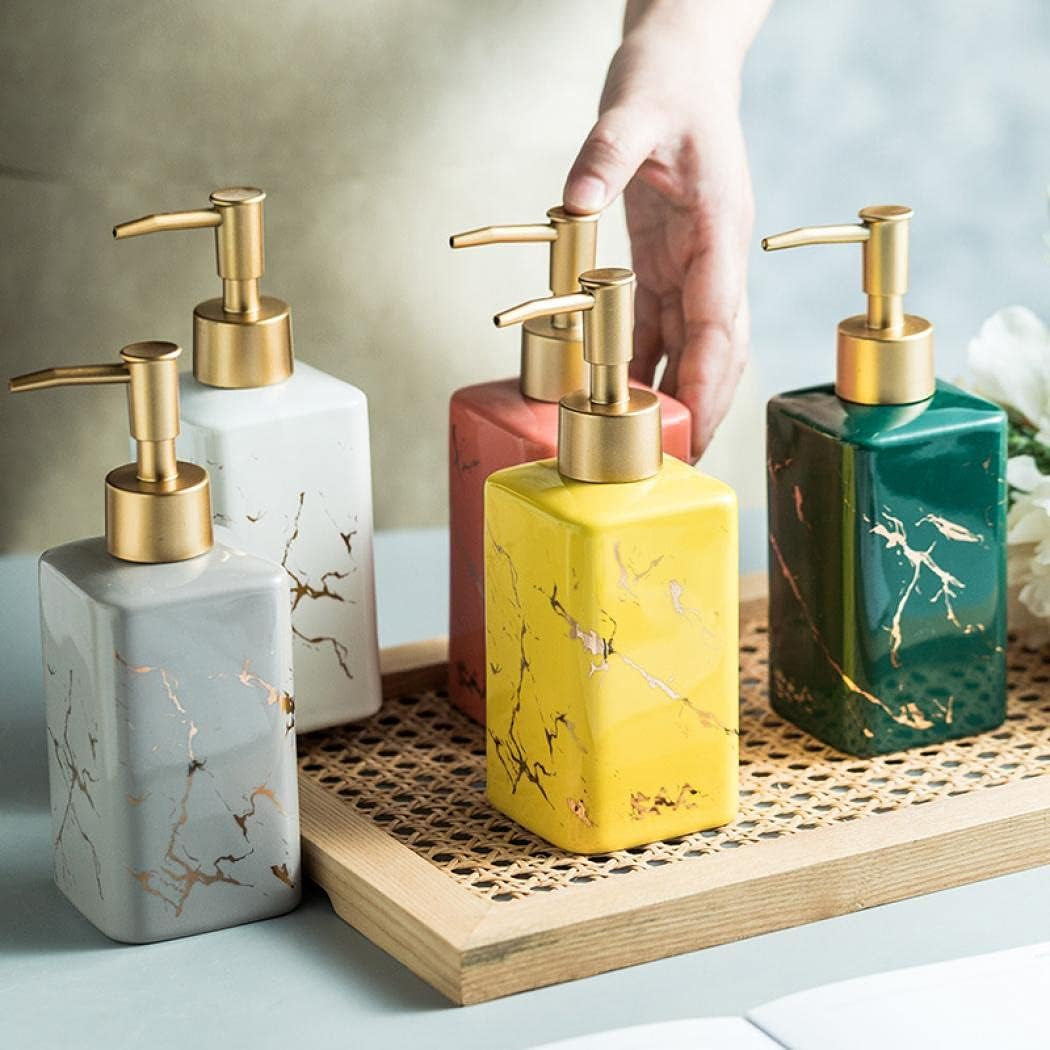 Soap Dispenser, Ceramic Marble Pattern Bathroom Accessories Hand Soap Dispensers Lotion Dispenser for Birthday Gift, Housewarming Gift, Home Decoration (E)