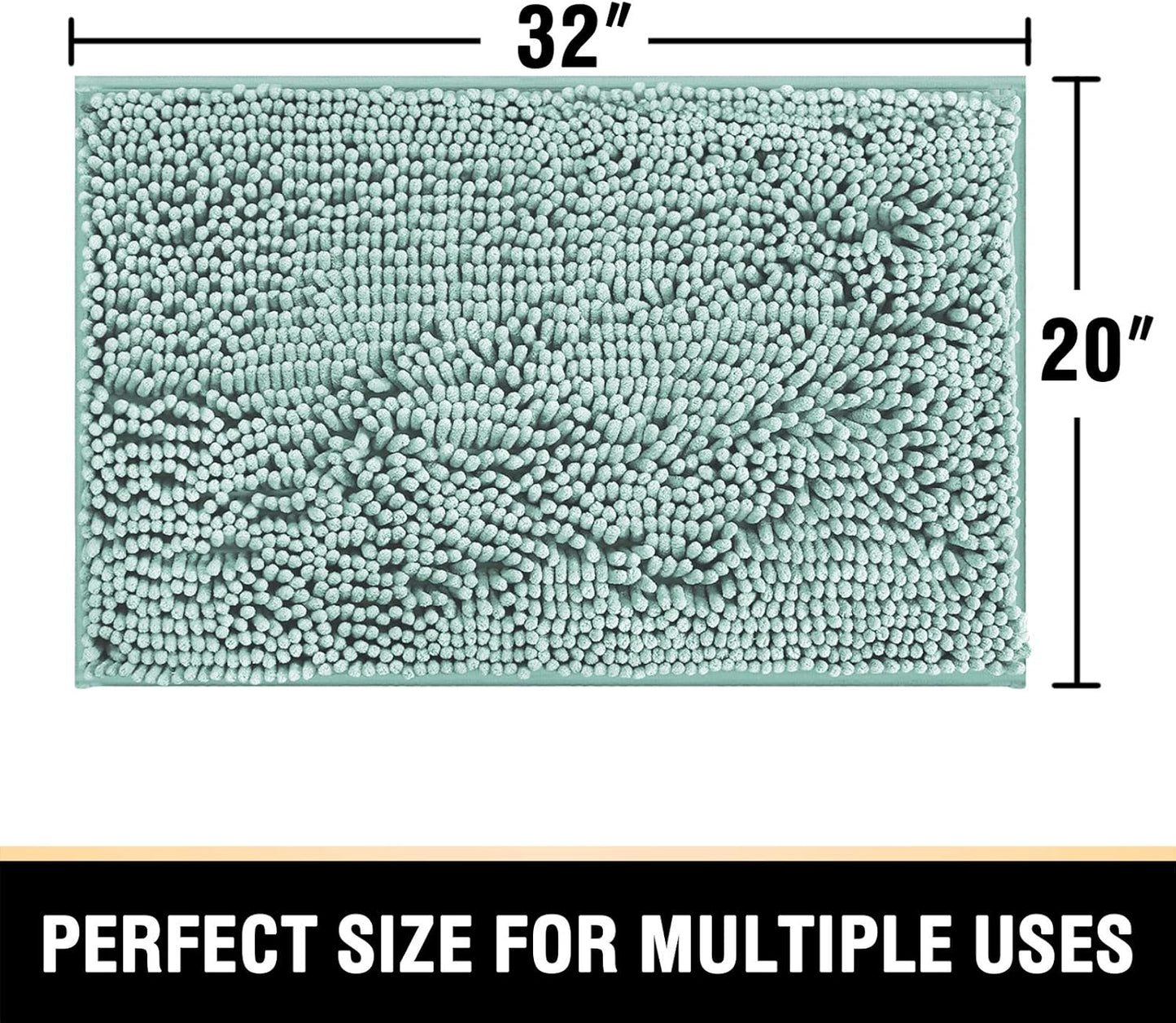 Bathroom Rugs Bath Mat Bath Rugs Bath Mats for Bathroom Non Slip Extra Thick Buncy Soft Chenille Bath Rug Fulffy Shag, Indoor Rug Carpet for Entry Living Room (Aqua Foam, 20" X 32")