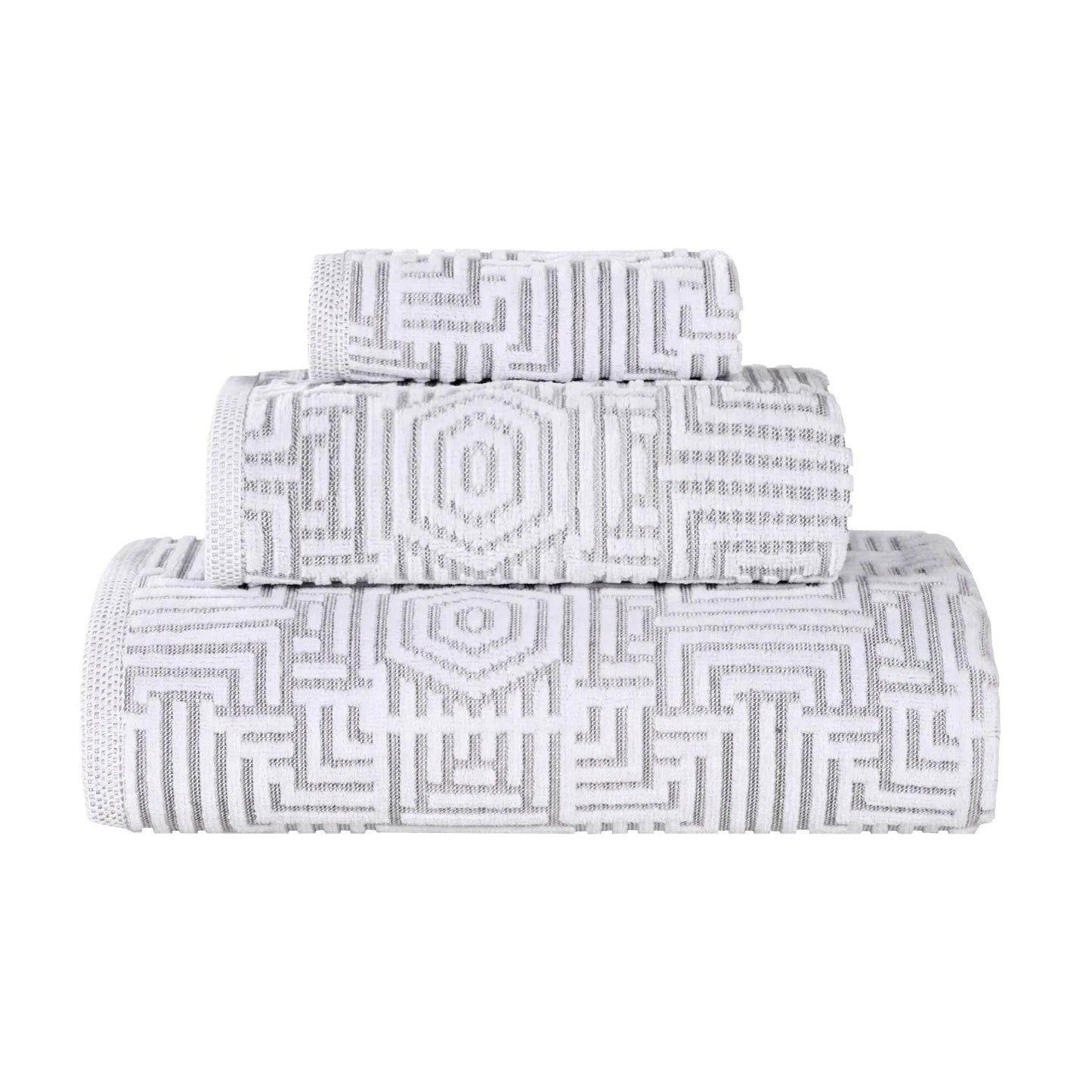 Cotton Modern Jacquard 3-Piece Towel Set, Platinum