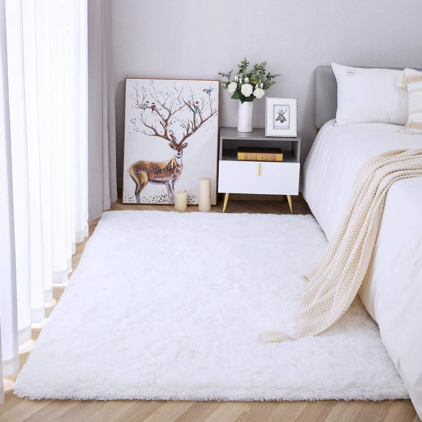 Luxury Fluffy Rugs Ultra Soft Shag Rug for Bedroom Living Room Kids Room,6'X9',White