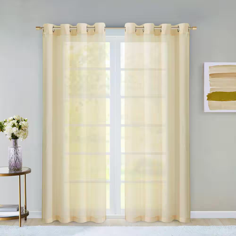 Beige Extra Wide Grommet Sheer Curtain - 55 In. W X 84 In. L