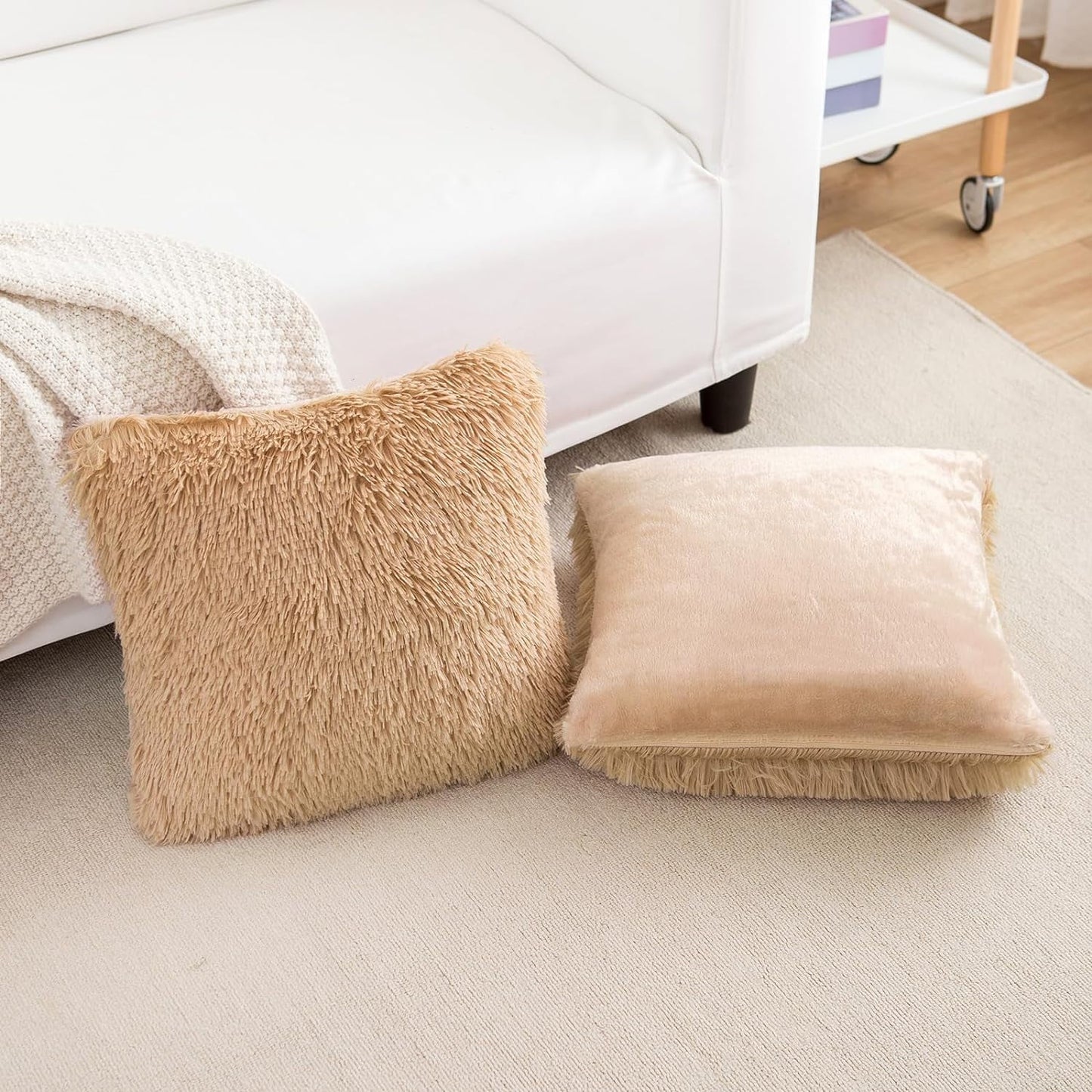 Throw Pillow Covers Pillow Protector with Hidden Zipper Furry Faux Fur 18''X18'' 2 Pack