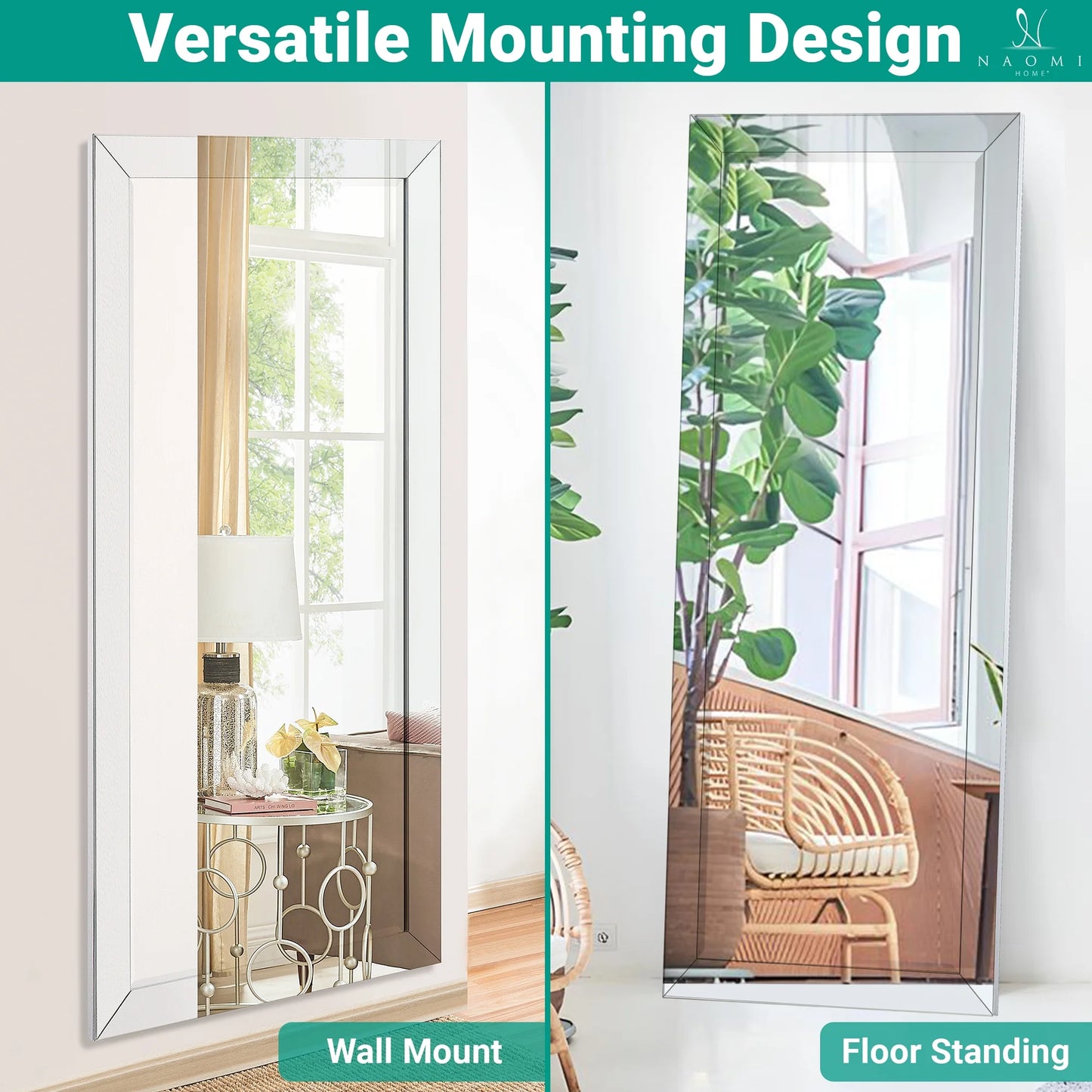Mirrored Bevel Floor Mirror 70" X 30" by