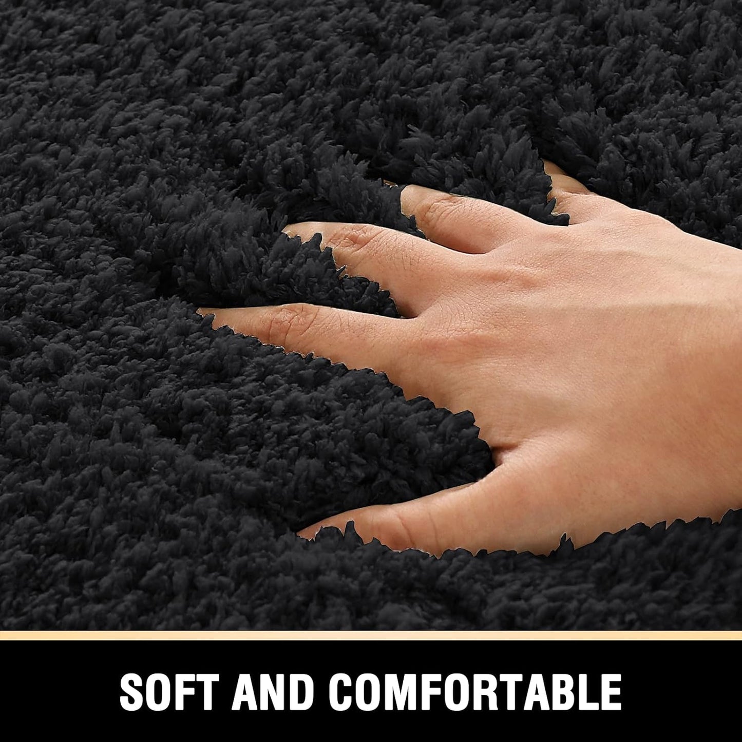 Bathroom Rug Tufted Bath Rug Bath Mat Non Slip Area Rug 17" X 24" Extra Soft Thick Absorbent Shaggy Kitchen Rug Indoor Mat Microfiber Bath Mat for Bathroom Fast Dry - Black