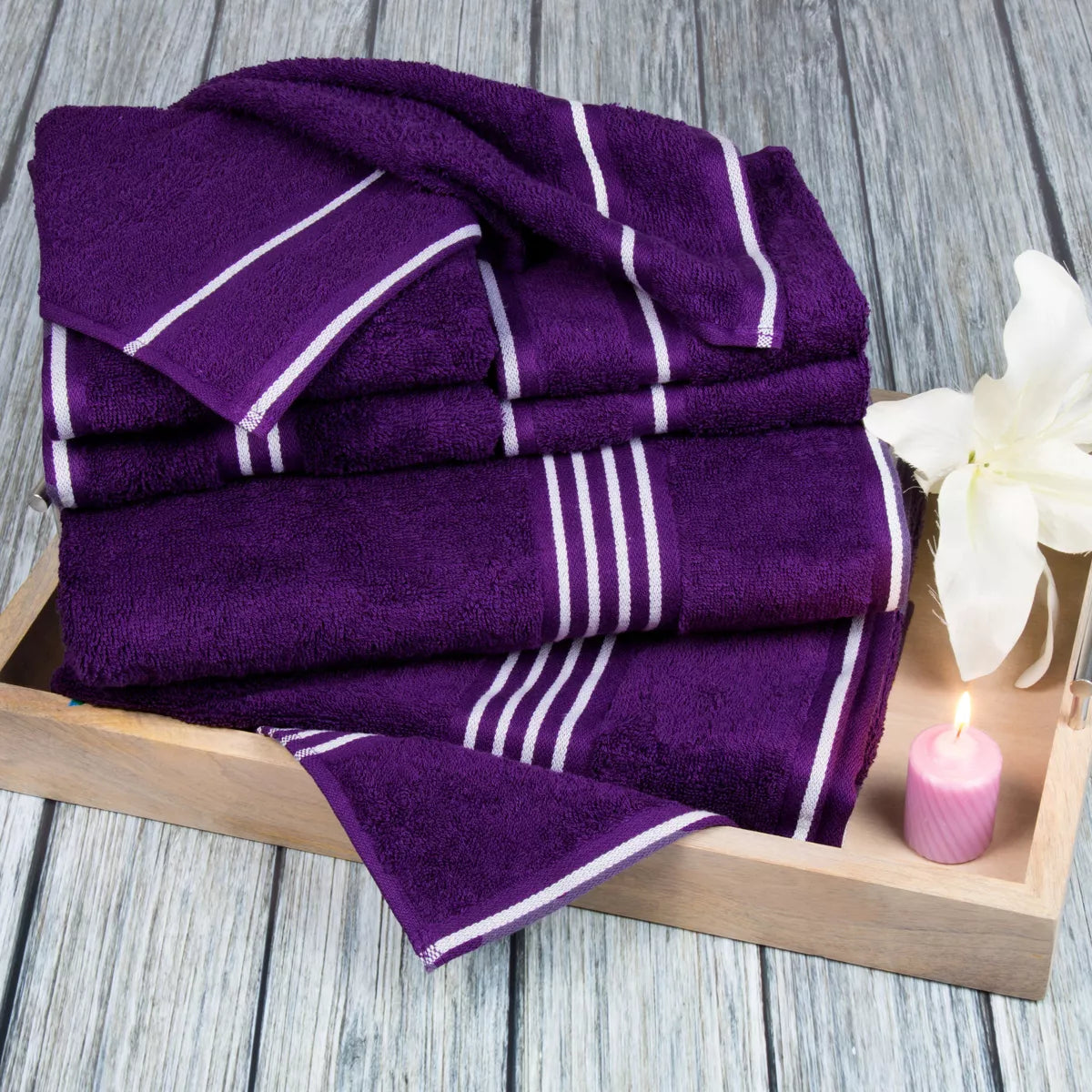8Pc Striped Towel Set - Yorkshire Home