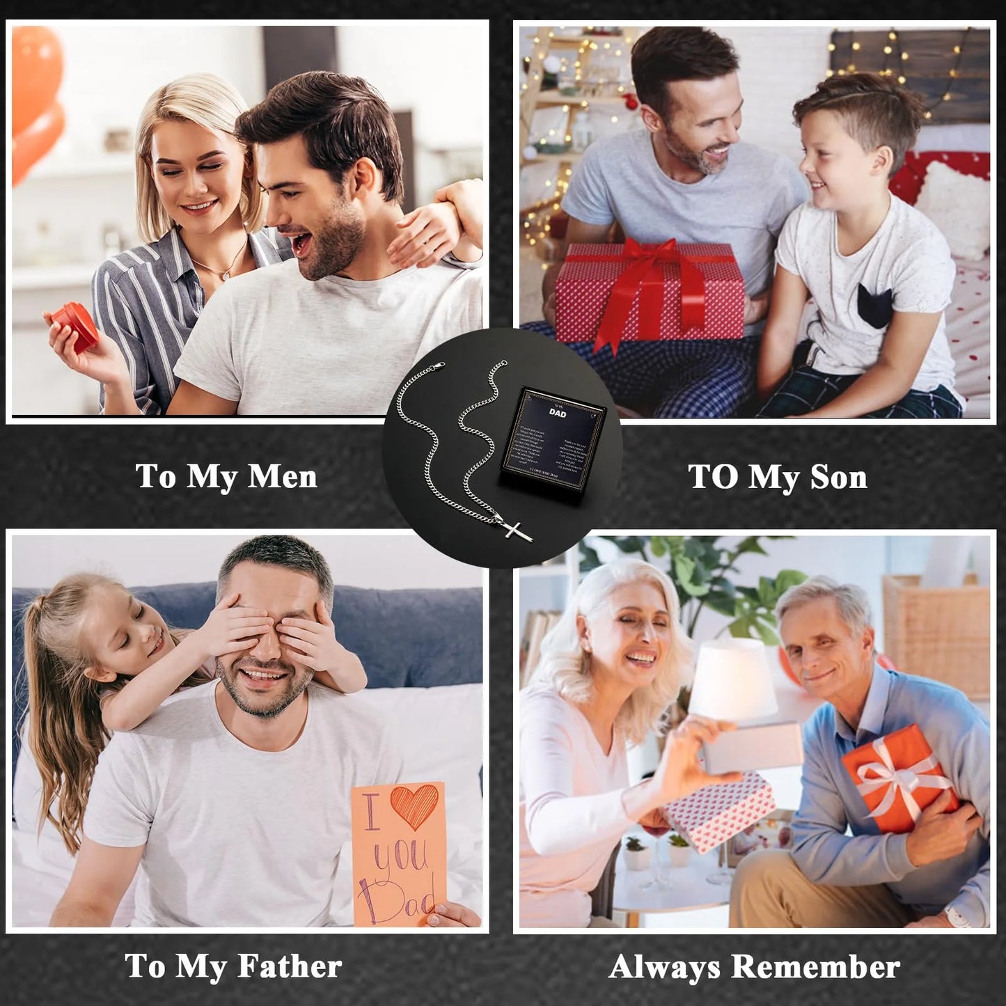 Silver Cross Necklace for Men Pendant Chain to My Dad Gifts from Daughter Son Religious Christian Catholic Birthday Jewelry Gifts Ideas Dad Godfather Stepfather Newdad
