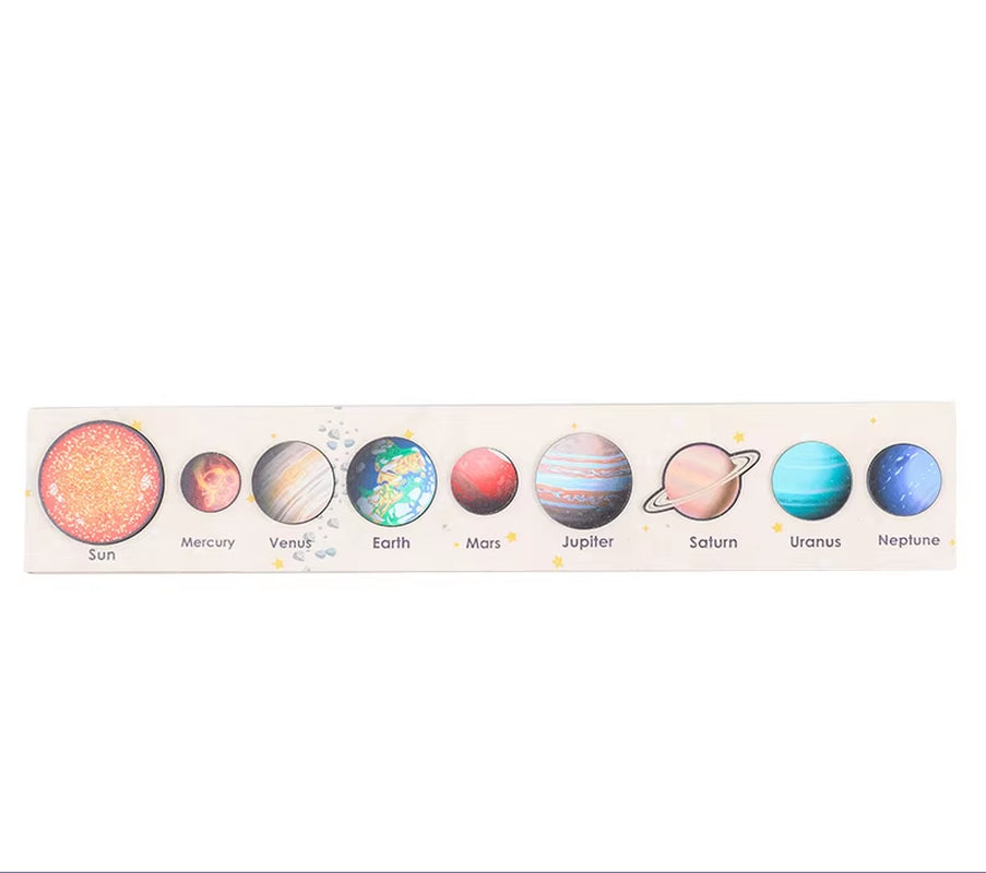 Children Wooden Space Planet Puzzles Montessori Toys Planet Matching Game Jigsaw Tray Universe Solar System Science Learning Toy