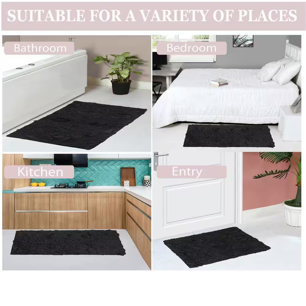 Modesto Bath Rug 100% Cotton Bath Rugs Set, 3-Pcs Set with Runner, Gray