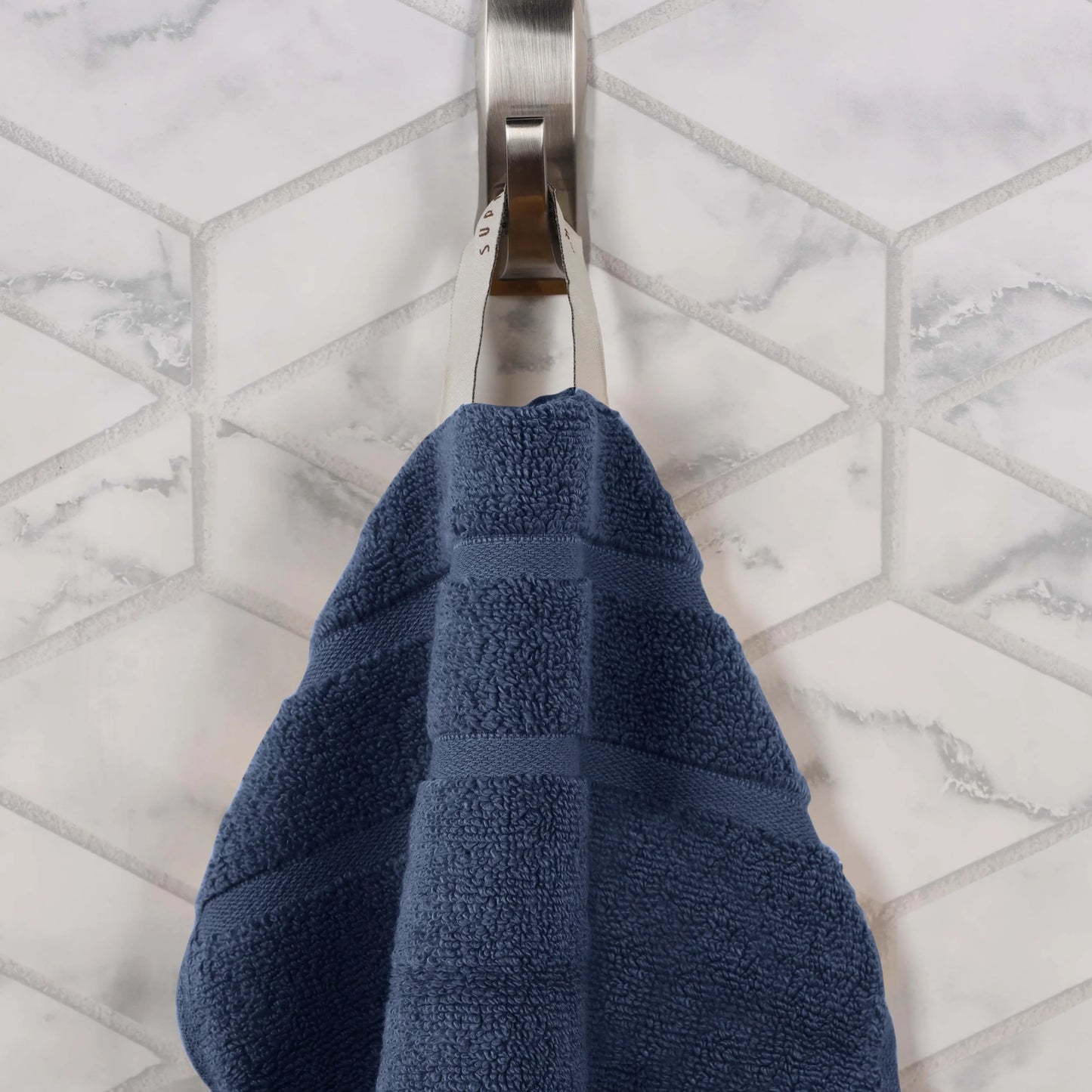 Zero Twist Cotton Waffle Border 3-Piece Towel Set, Denim Blue