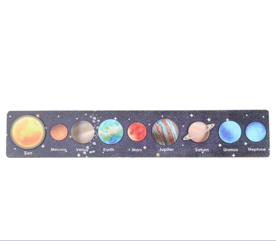 Children Wooden Space Planet Puzzles Montessori Toys Planet Matching Game Jigsaw Tray Universe Solar System Science Learning Toy