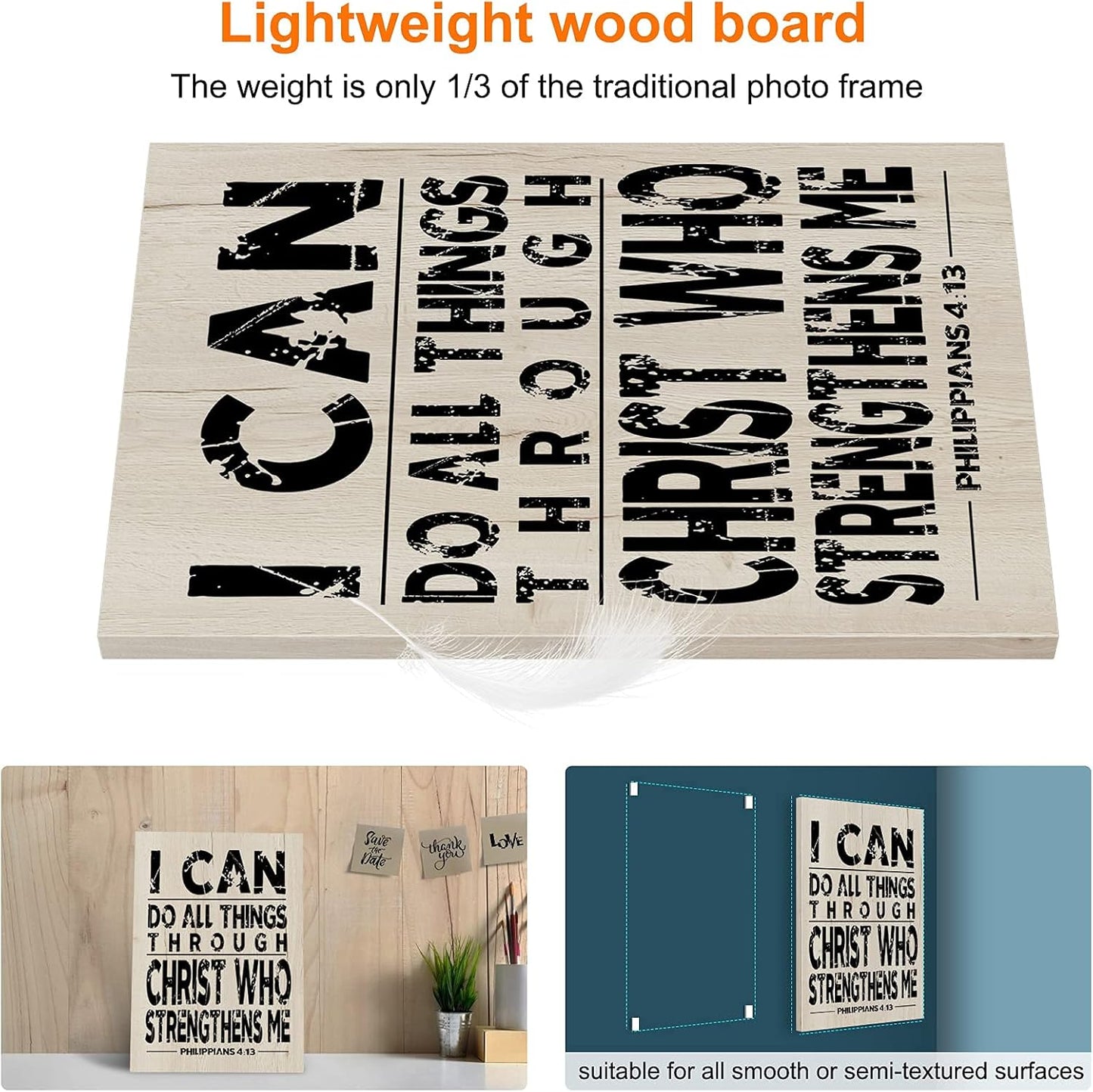 USA Design Wooden Inspirational Wall Art Scripture Decorative Sign Christian Motivational Prints Home Farmhouse Retro Poster Office Room Bedroom Decorations (I Can Do All Things)