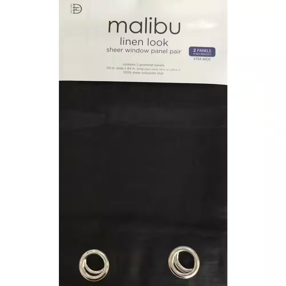 Black Solid Grommet Sheer Curtain - 55 In. W X 84 In. L (Set of 2)