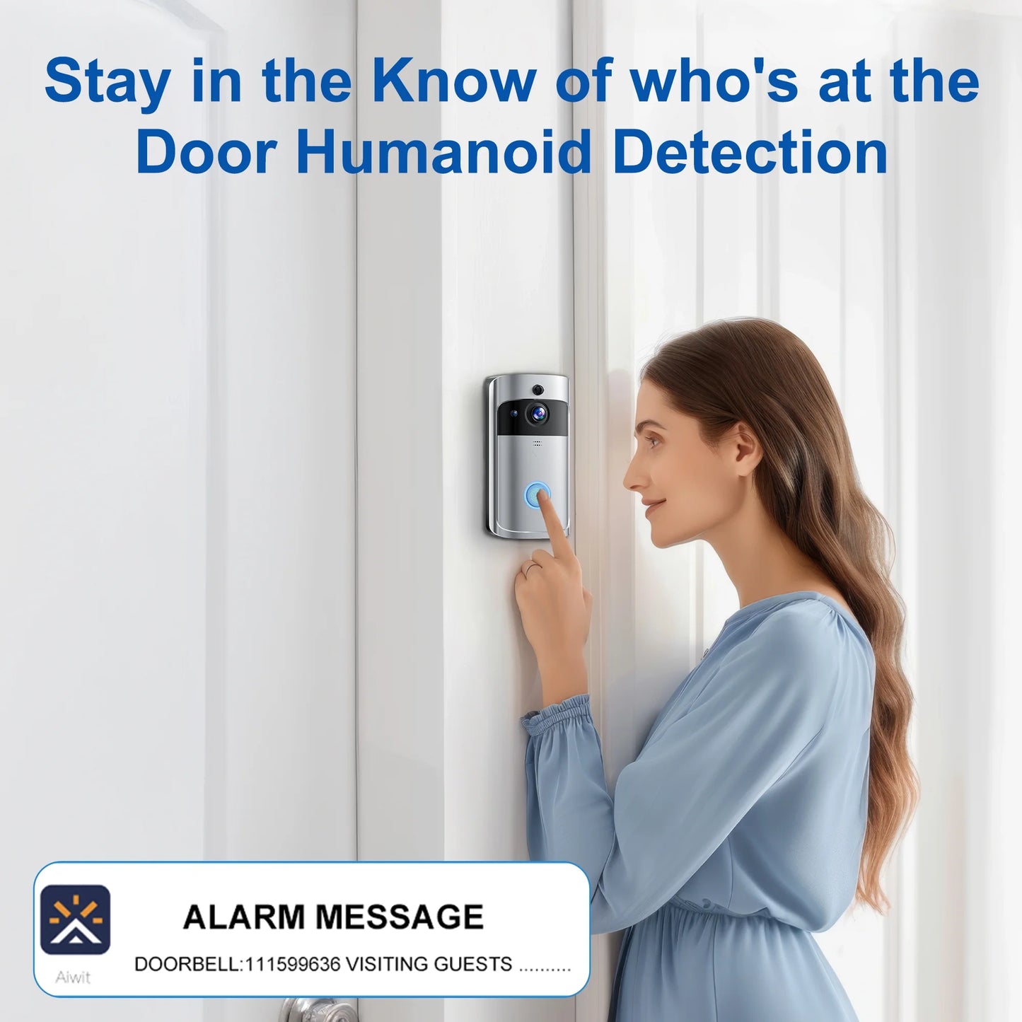 Doorbell Camera Wireless , 1080P Video Doorbell with Chime, Front Door Camera, 2-Way Audio, Instant Alert,Pir Motion Detection,Night Vision,Battery-Powered Smart Doorbell