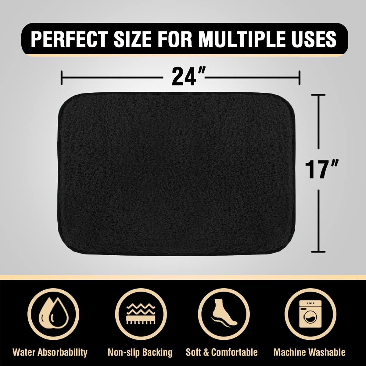 Bathroom Rug Tufted Bath Rug Bath Mat Non Slip Area Rug 17" X 24" Extra Soft Thick Absorbent Shaggy Kitchen Rug Indoor Mat Microfiber Bath Mat for Bathroom Fast Dry - Black