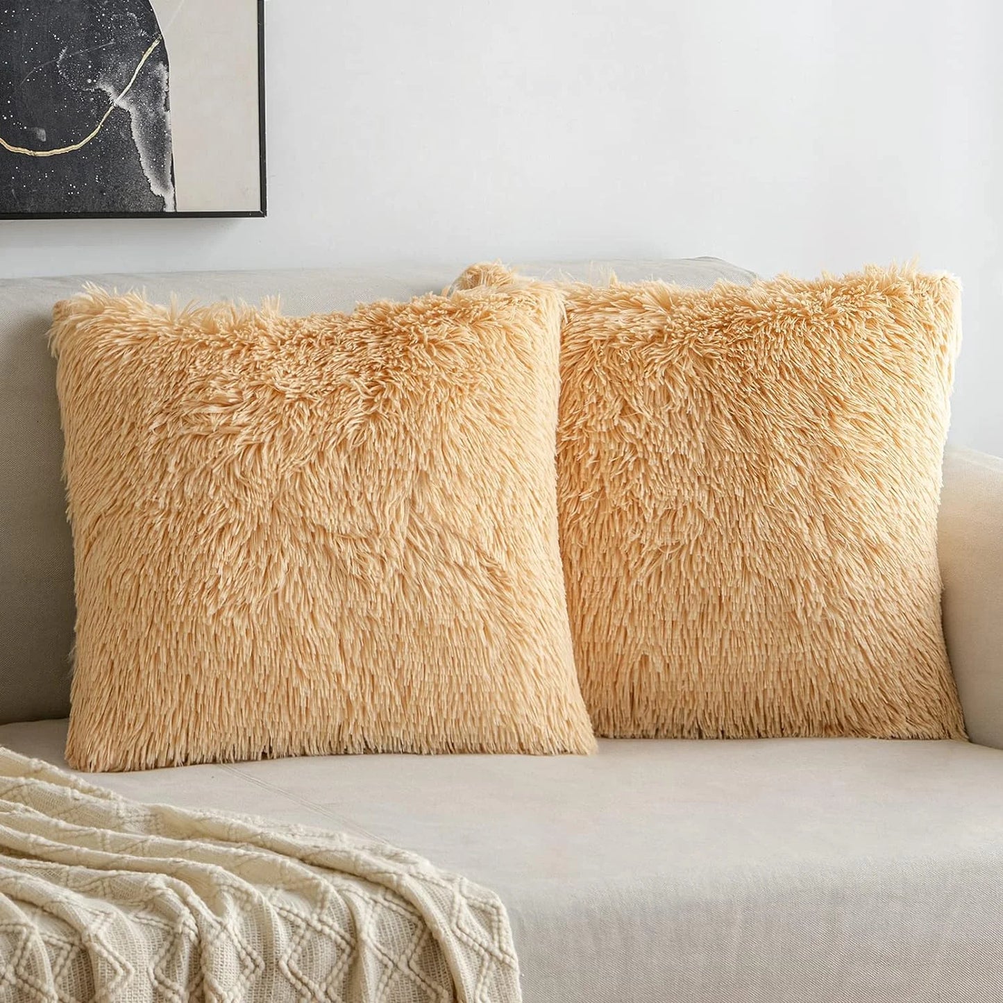 Throw Pillow Covers Pillow Protector with Hidden Zipper Furry Faux Fur 18''X18'' 2 Pack