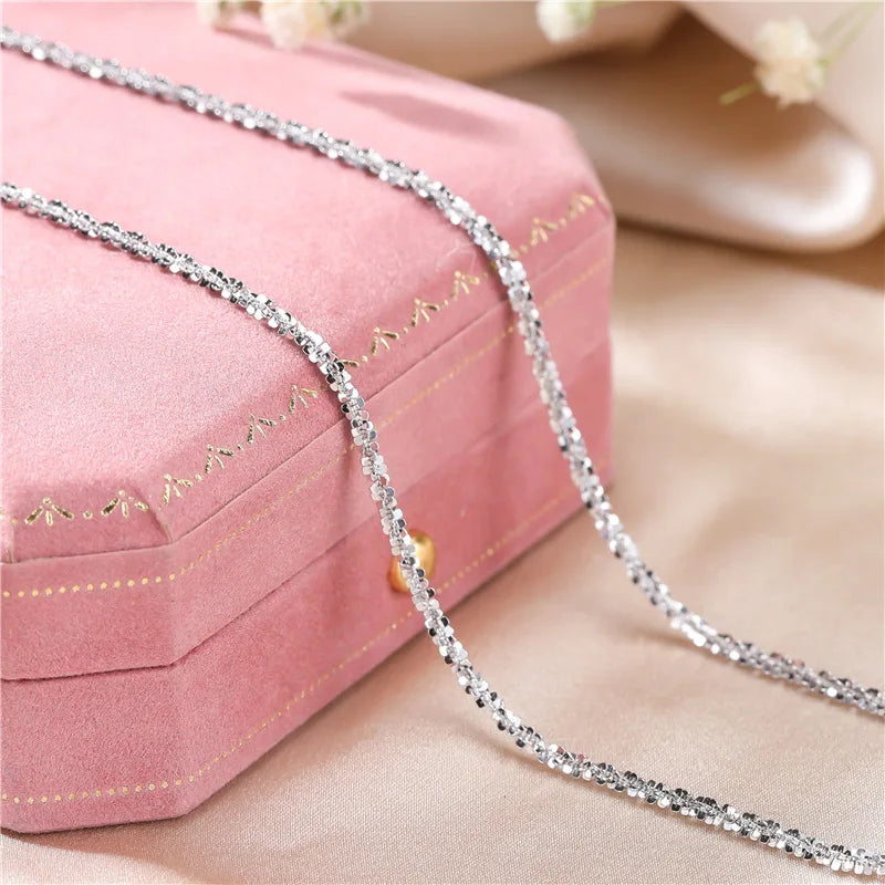 Authentic Italian S925 Sterling Silver Necklace Sparkling Clavicle Chain Sweater Chain High Jewelry for Woman Charm Jewelry Gift