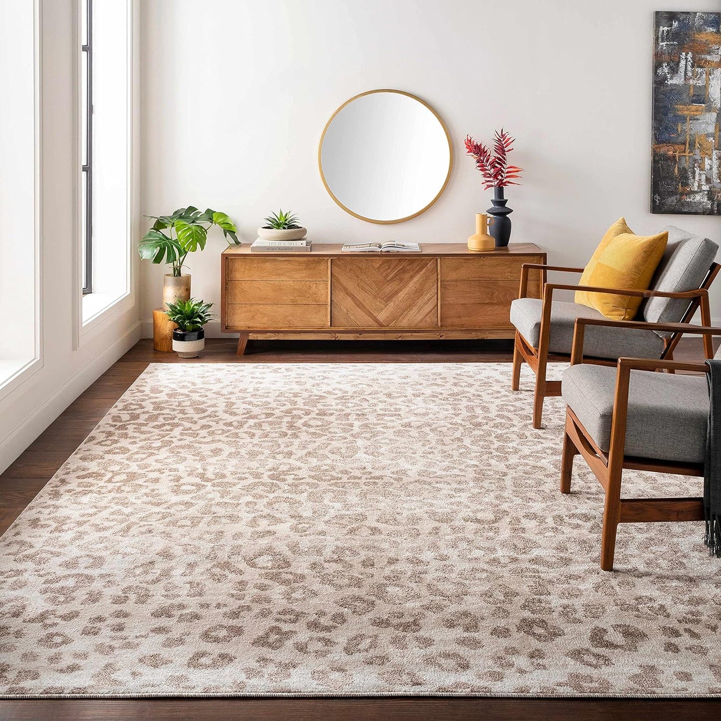 Bonhill Modern Animal Print Area Rug for Living Room, Bedroom, Dining Room - Bohemain Leopard Print Carpet - Tan, Terracota, Brown, Beige, Ivory - 8'10" X 12'