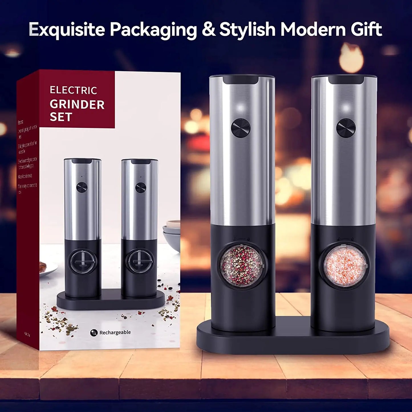 Usb Rechargeable Electric Salt and Pepper Grinder with Adjustable Coarseness Refillable Mill Battery Powered Kitchen Gadget