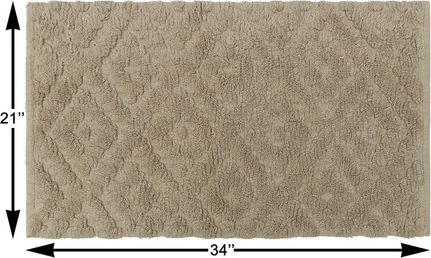Luxury Cotton Tufted Bath Rug Floor Mat for Spa Vanity Shower Soft Machine Washable Bath Rug for Bathroom/Kitchen Water Absorbent Bedroom Area Rug (Taupe, 21" X 34")