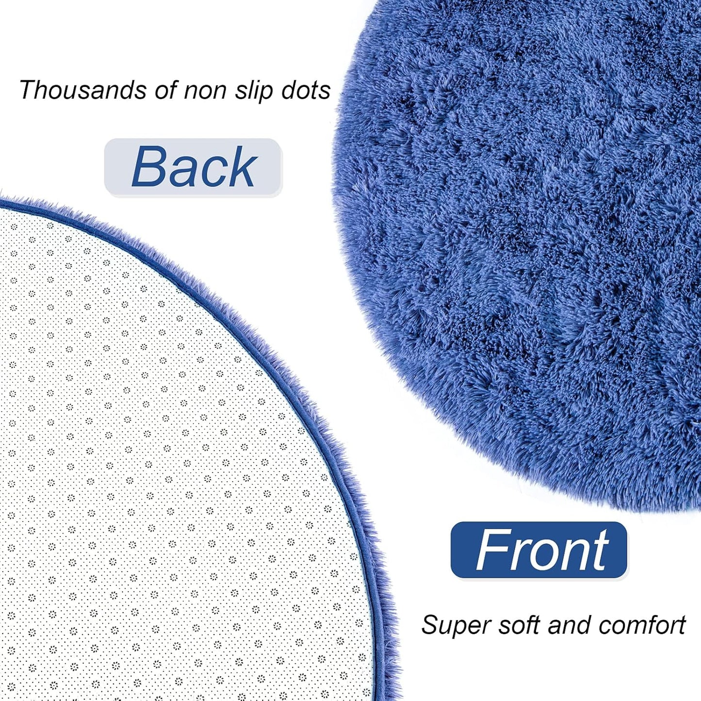 Luxury round Fluffy Area Rugs for Bedroom Kids Girls Room Nursery, Super Soft Circle Rug, Cute Shaggy Carpet for Children Living Room, 4X4 Feet Light Navy