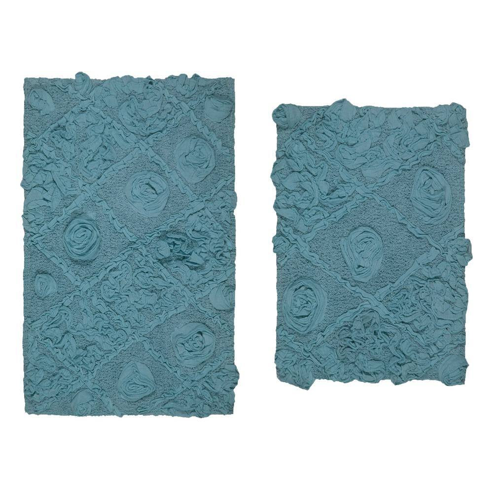 Modesto Bath Rug 100% Cotton Bath Rugs Set, 2-Piece Set(S+M), Blue