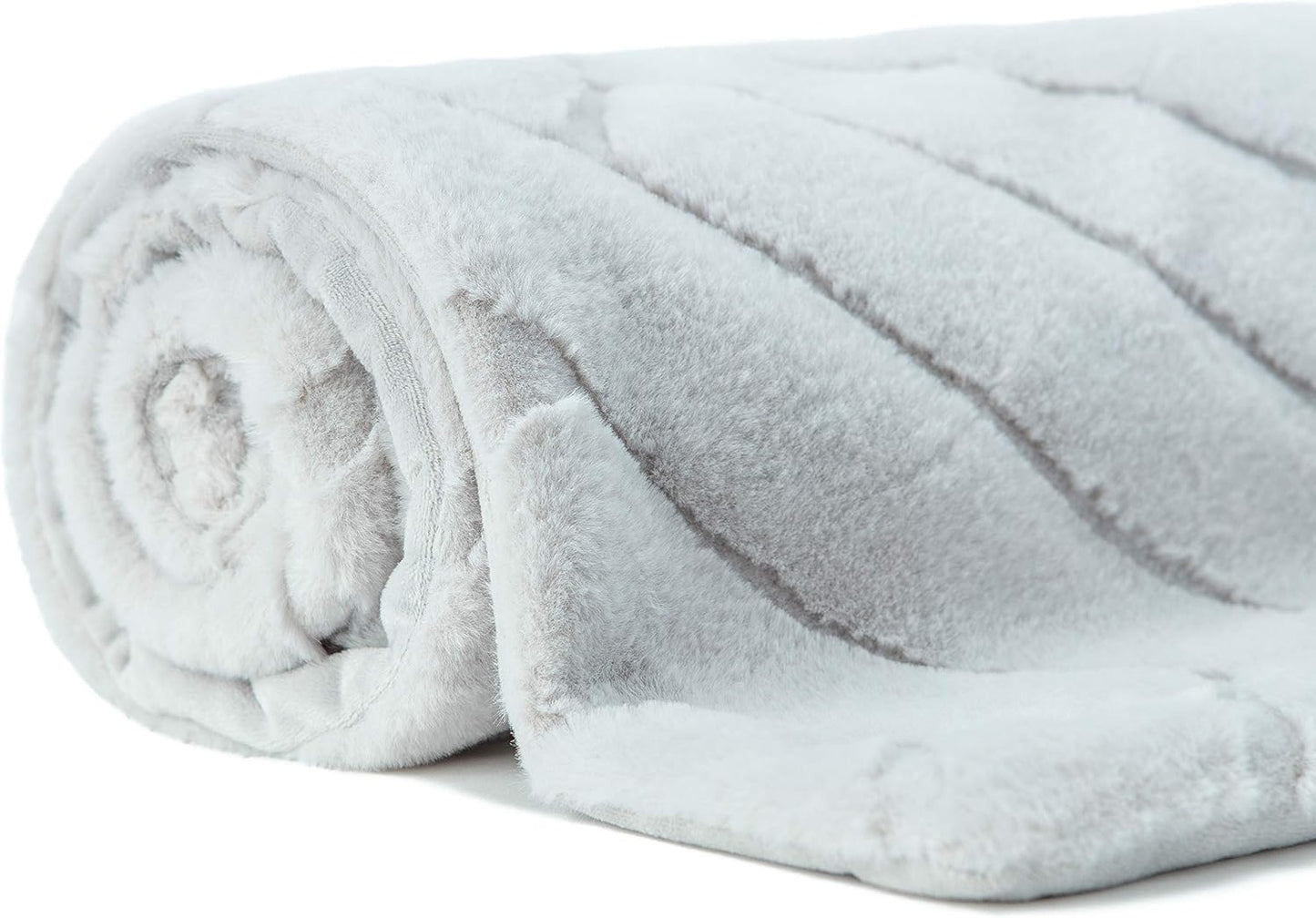 Premium Super Soft Emboss Faux Fur Silky Mink Throw Blanket - Luxurious Elegant Blanket for Sofa Chair Couch Bed & Living Room Decorative Royal Soft Reversible Blanket (50X65 Inches) Silver