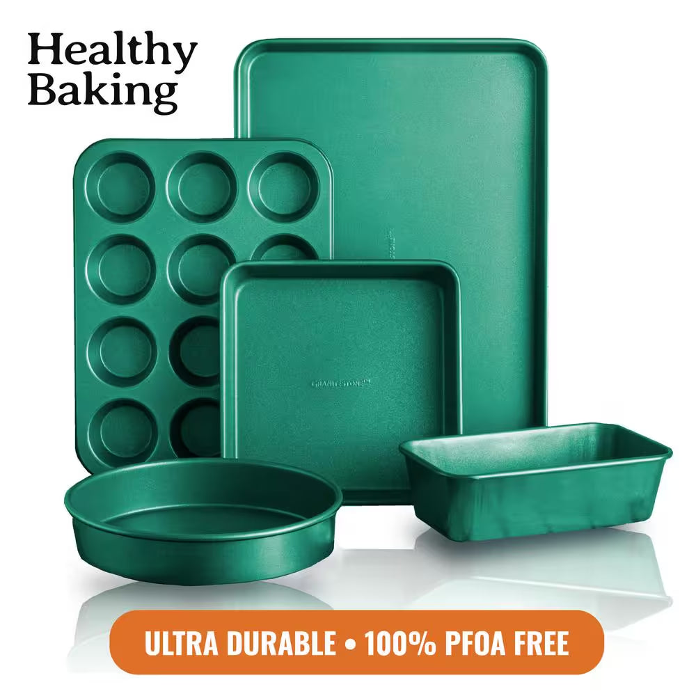 15-Piece Aluminum Ultra-Durable Non-Stick Diamond Infused Cookware and Bakeware Set in Emerald Green
