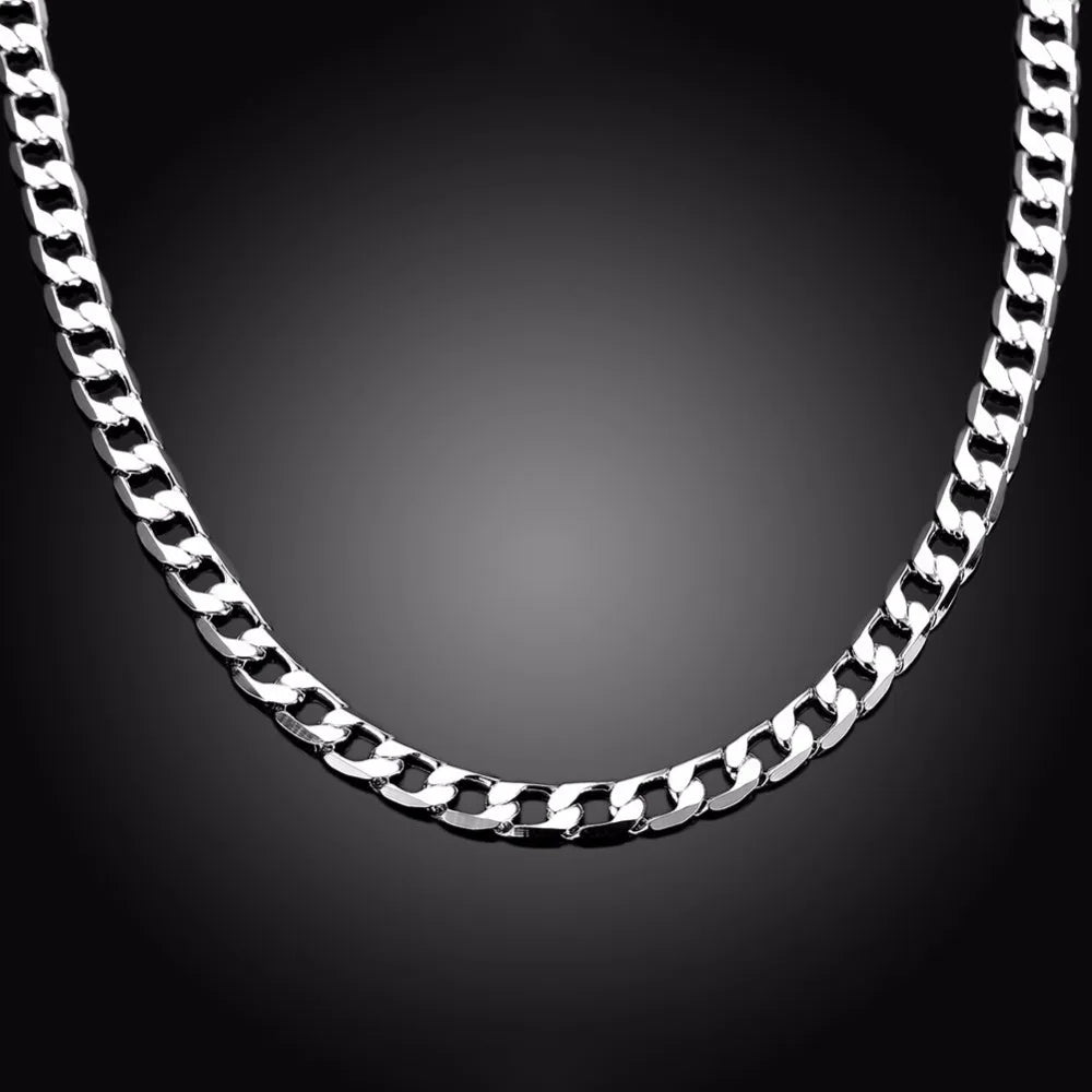 6MM 16Inch-24Inch Curb Chain Necklaces Silver Jewelry Men Necklace 925 Sterling Silver Necklace Colar Men Jewelry Accessories