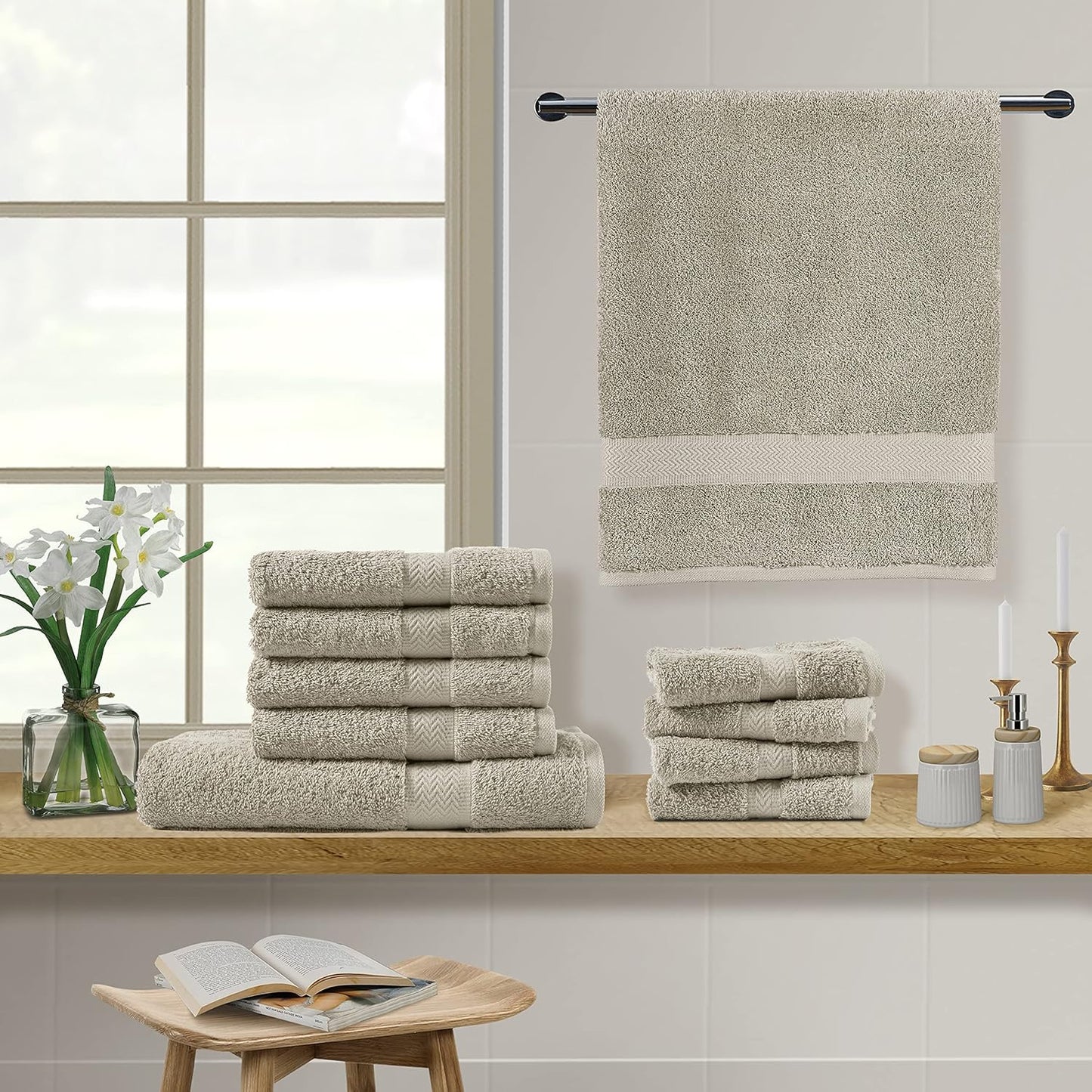 Platinum Luxury Bath Towel Set - 100% Cotton, Quick Dry, 2 Large, 4 Soft Hand, 4 Wash Towels for Body and Face