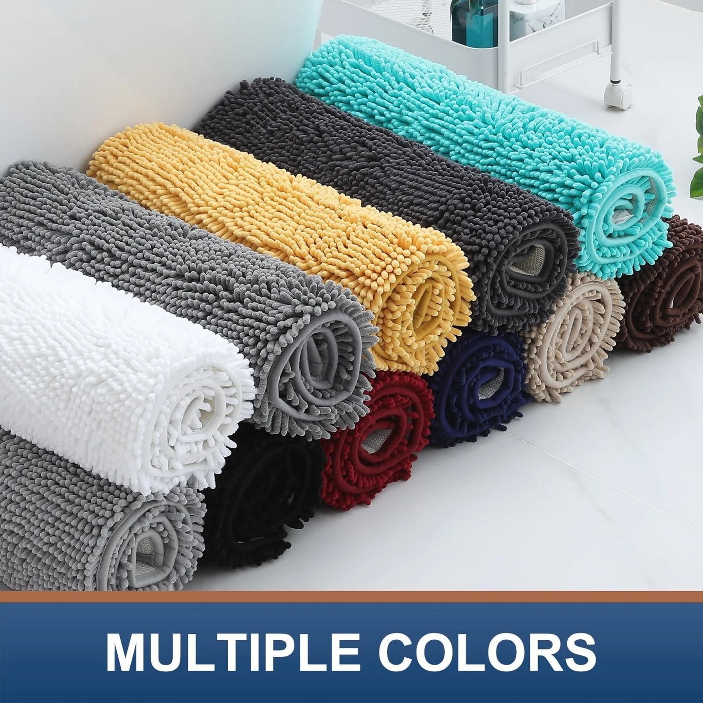 Luxury Chenille Bathroom Rugs, Extra Soft and Absorbent Bath Mat, Wine Red, 16"X24"