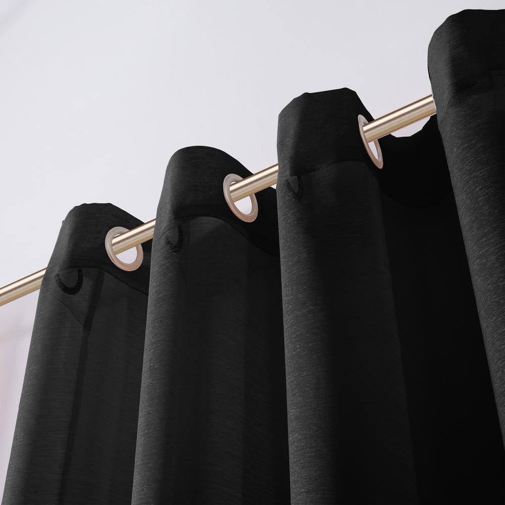 Black Solid Grommet Sheer Curtain - 55 In. W X 84 In. L (Set of 2)
