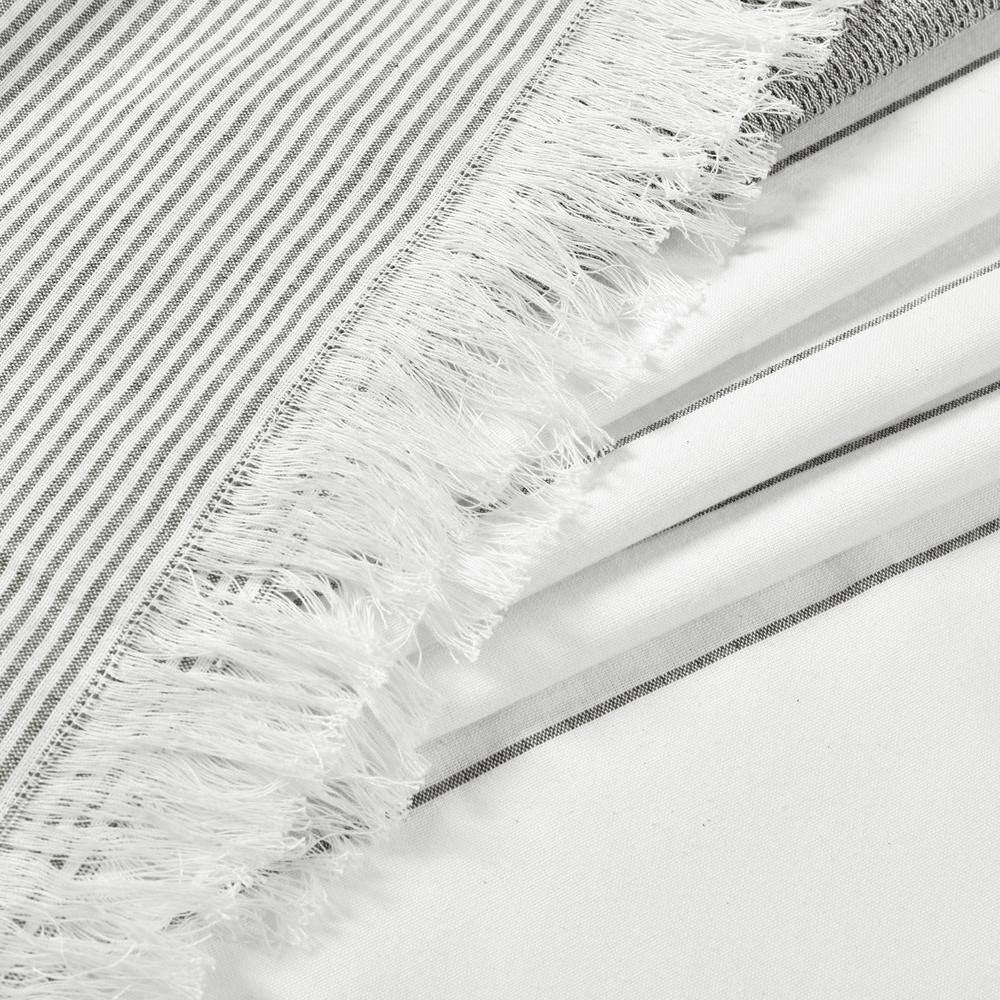 72 In. X 72 In. Gray Stripe Yarn Dyed Tassel Fringe Woven Cotton Shower Curtain