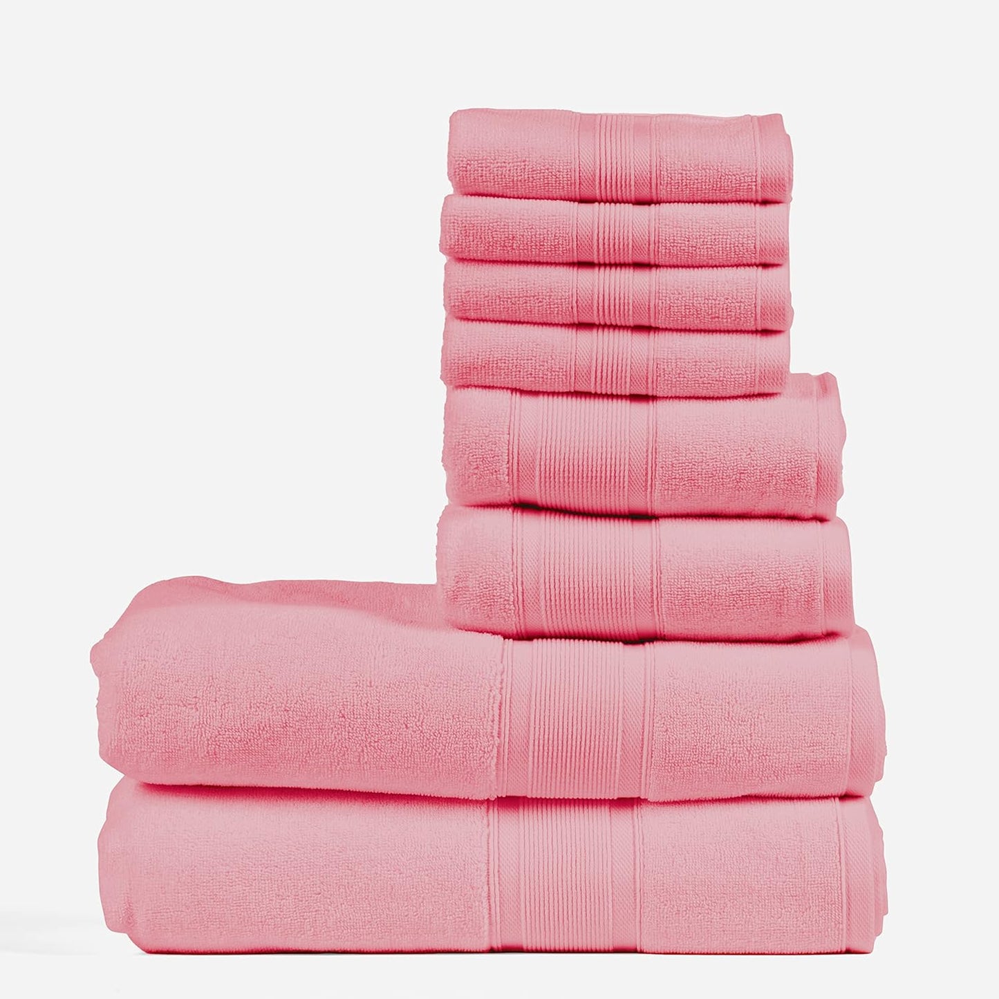 8 Piece Bathroom Towel Set - 100% Turkish Cotton, Premium Quality - 2 Bath Towels 2 Hand Towels and 4 Washcloths (Coral)