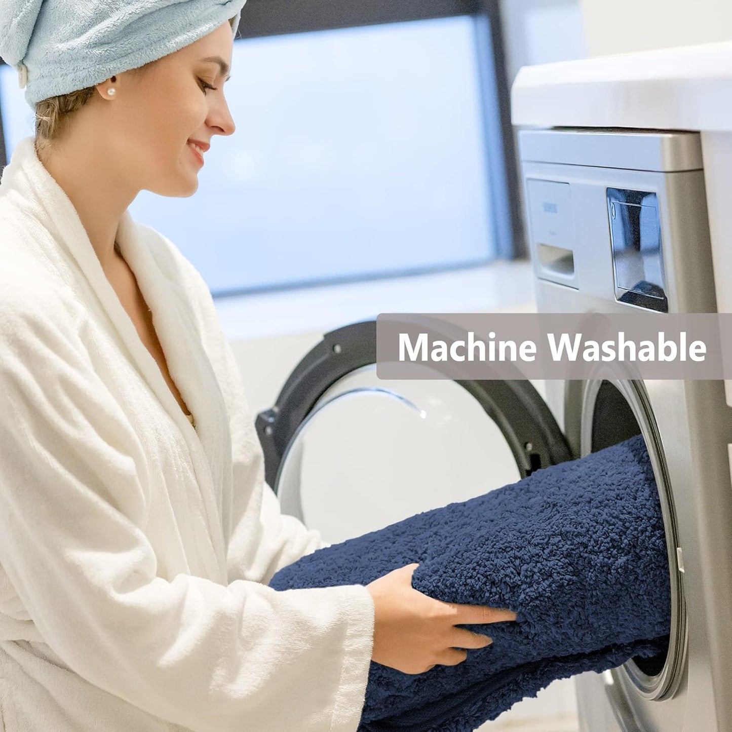 Bath Mats Non Slip Ultra Soft Absorbant Microfiber Fluffy Thick Bathroom Rugs Machine Washable (16"X24", Navy Blue)