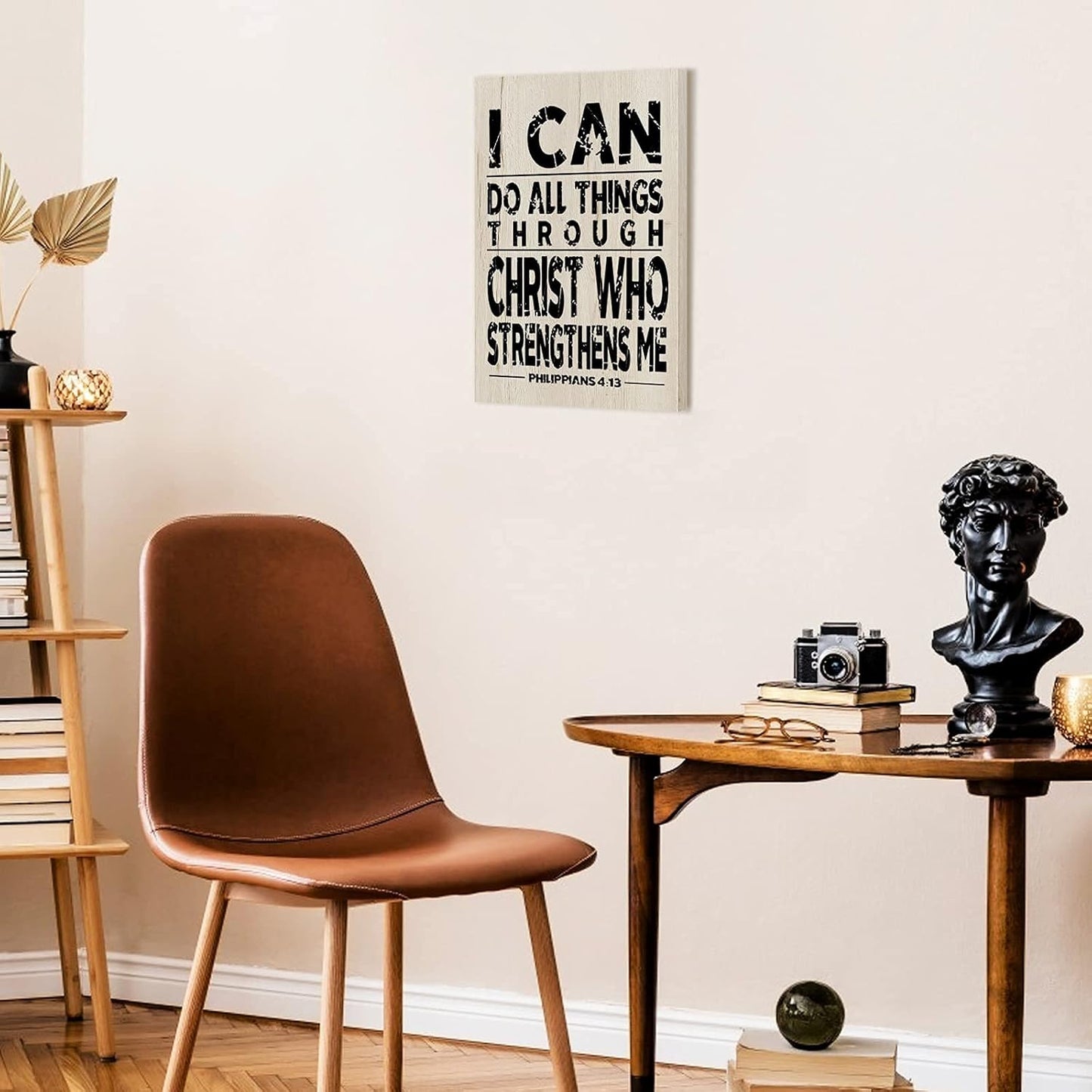 USA Design Wooden Inspirational Wall Art Scripture Decorative Sign Christian Motivational Prints Home Farmhouse Retro Poster Office Room Bedroom Decorations (I Can Do All Things)