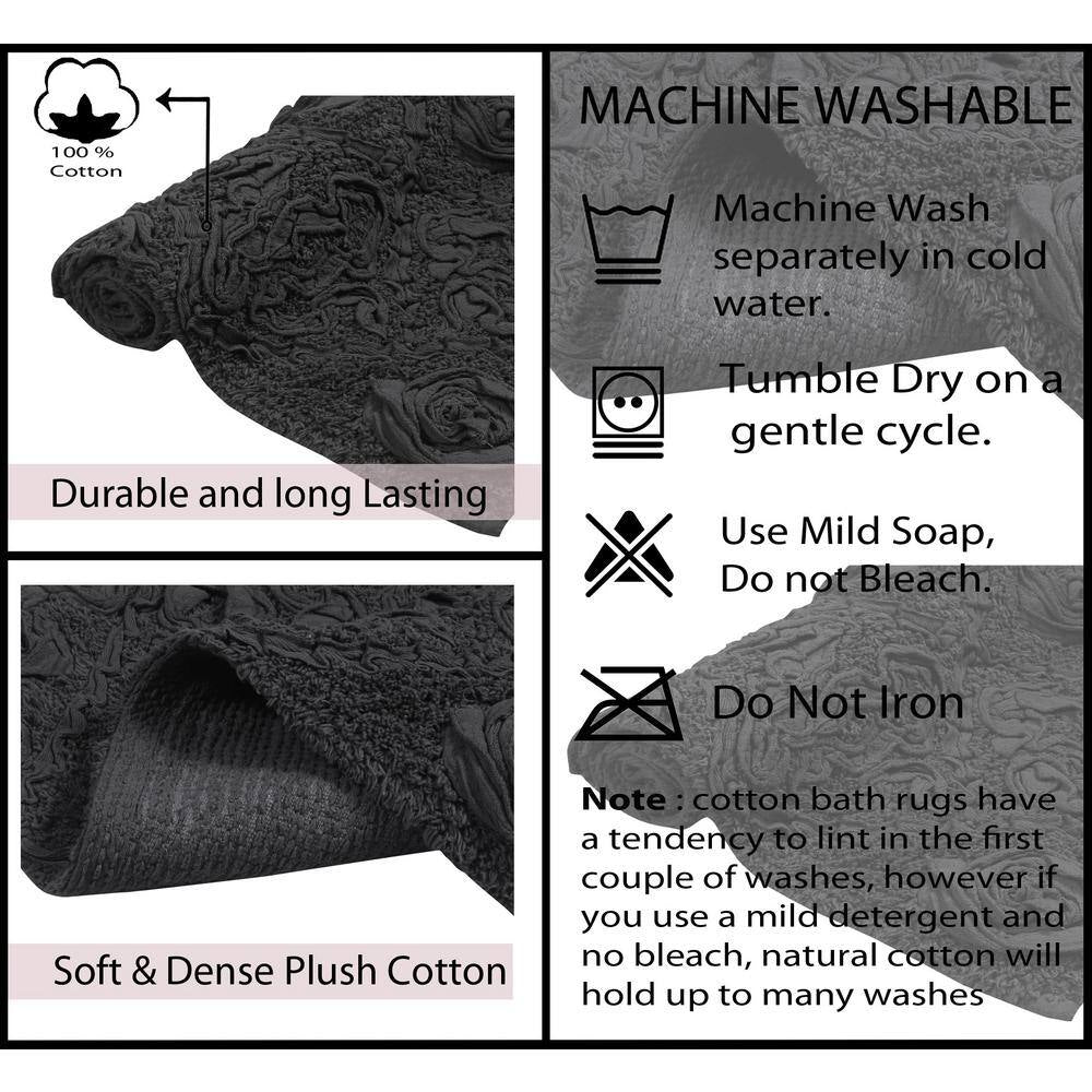 Modesto Bath Rug 100% Cotton Bath Rugs Set, 3-Pcs Set with Contour, Gray