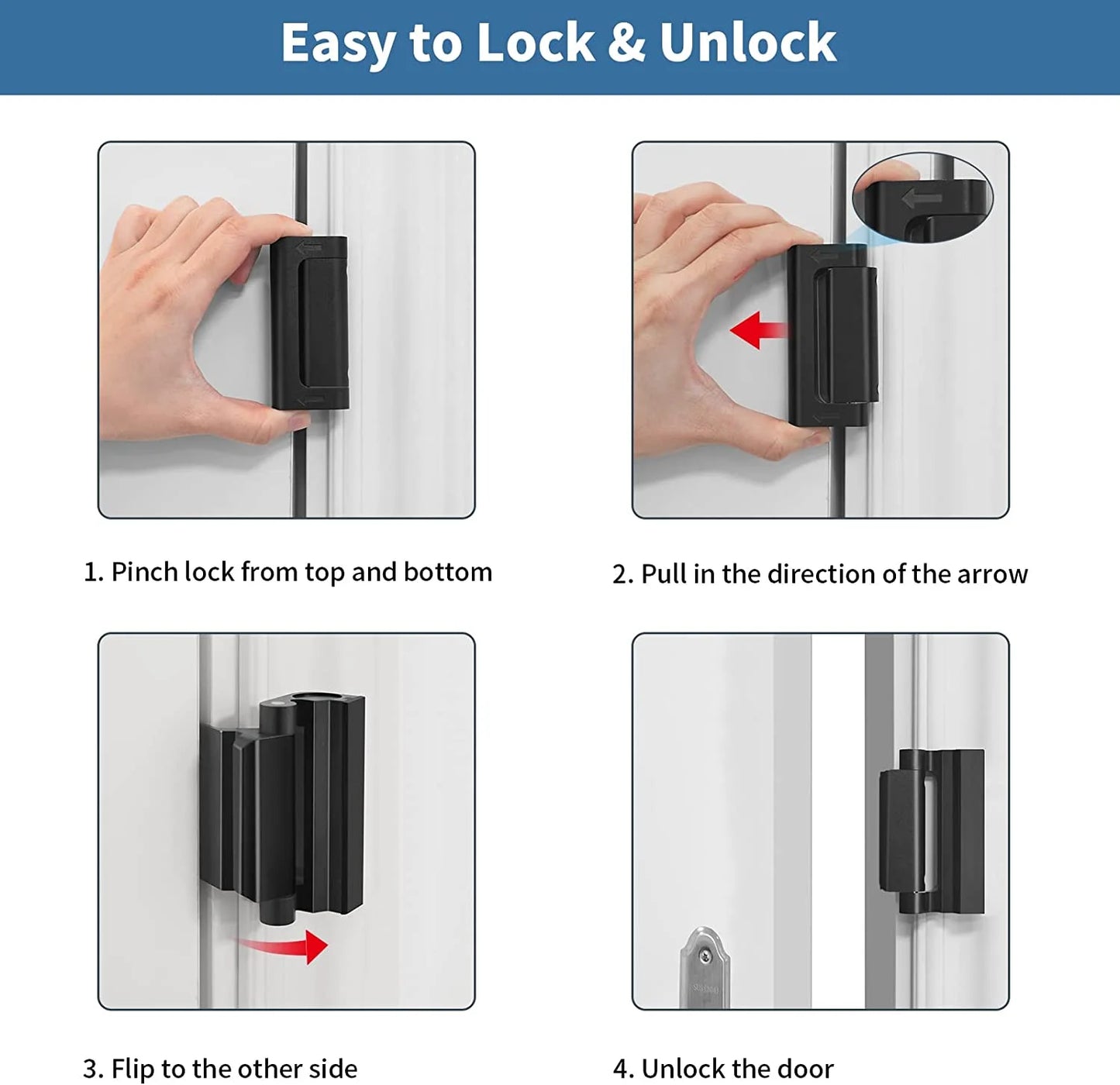 Home Security Door Lock Reinforcement Safety Latch Extra Front Doors Security Devices Withstand 800 Lbs, anti Door Kick in Security Protector for Door Inside, Child Proof Aluminum Door Locks