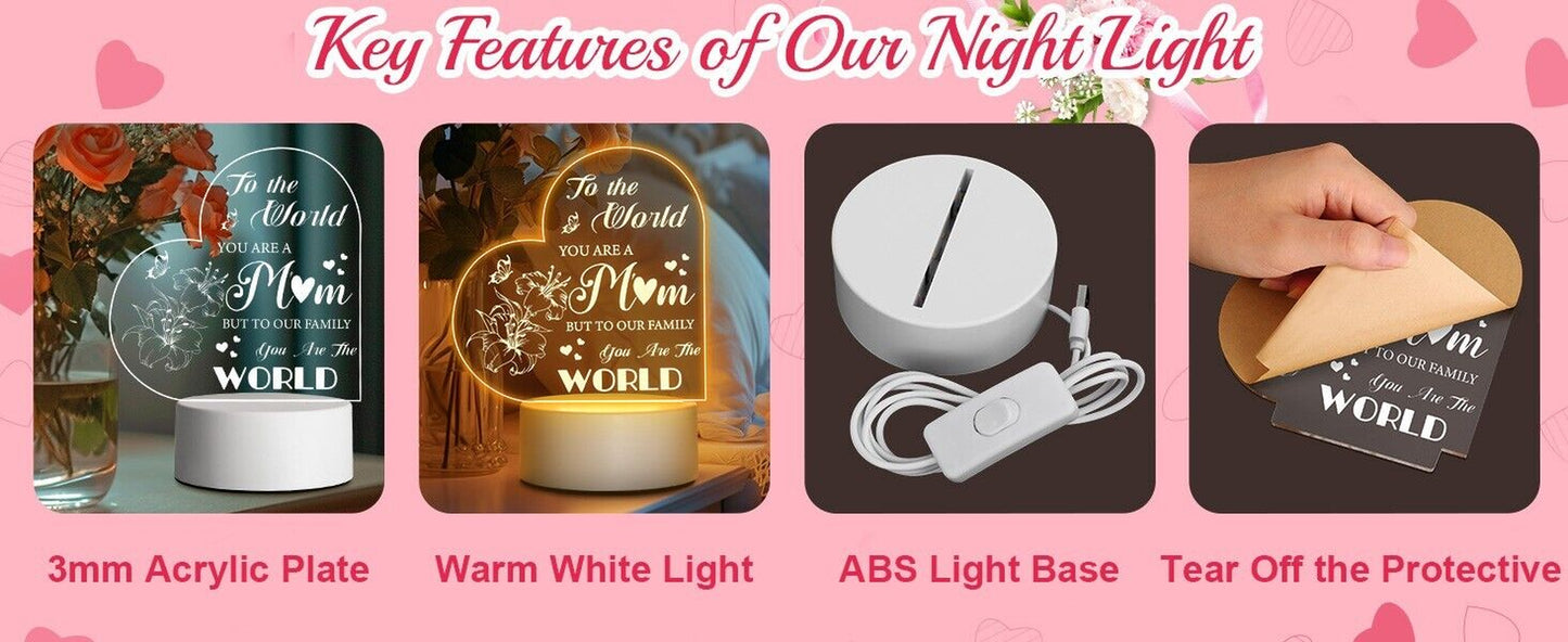 Mothers Day Gifts for Mom from Daughter Son Kids, Engraved Night Light Lamp Gift