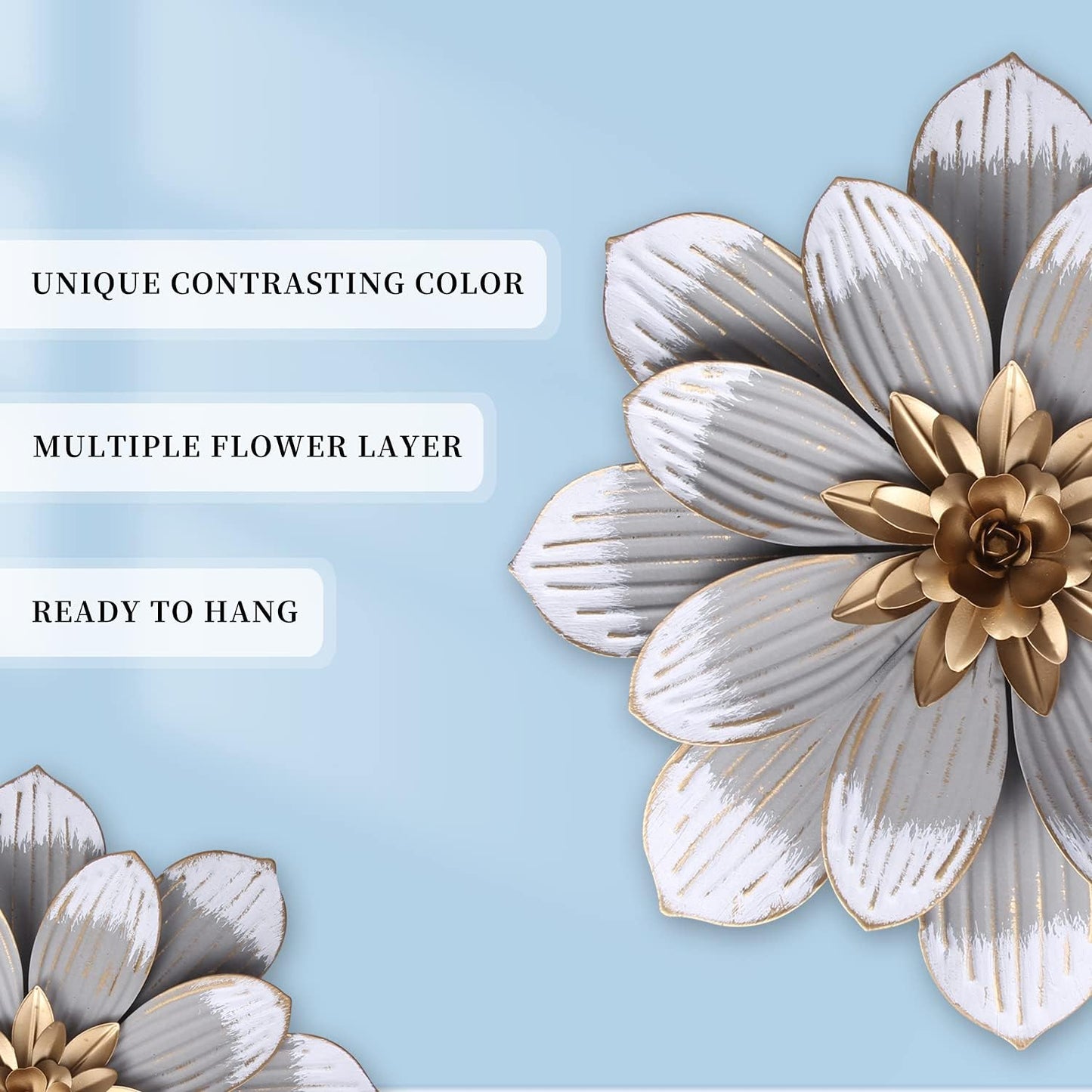 Metal Flower Wall Decor Fence Indoor Outdoor Decoration 13 Inches Grey Flower Art Wall Hanging for Home, Bedroom, Living Room, Bathroom, Garden Hanging Decoration