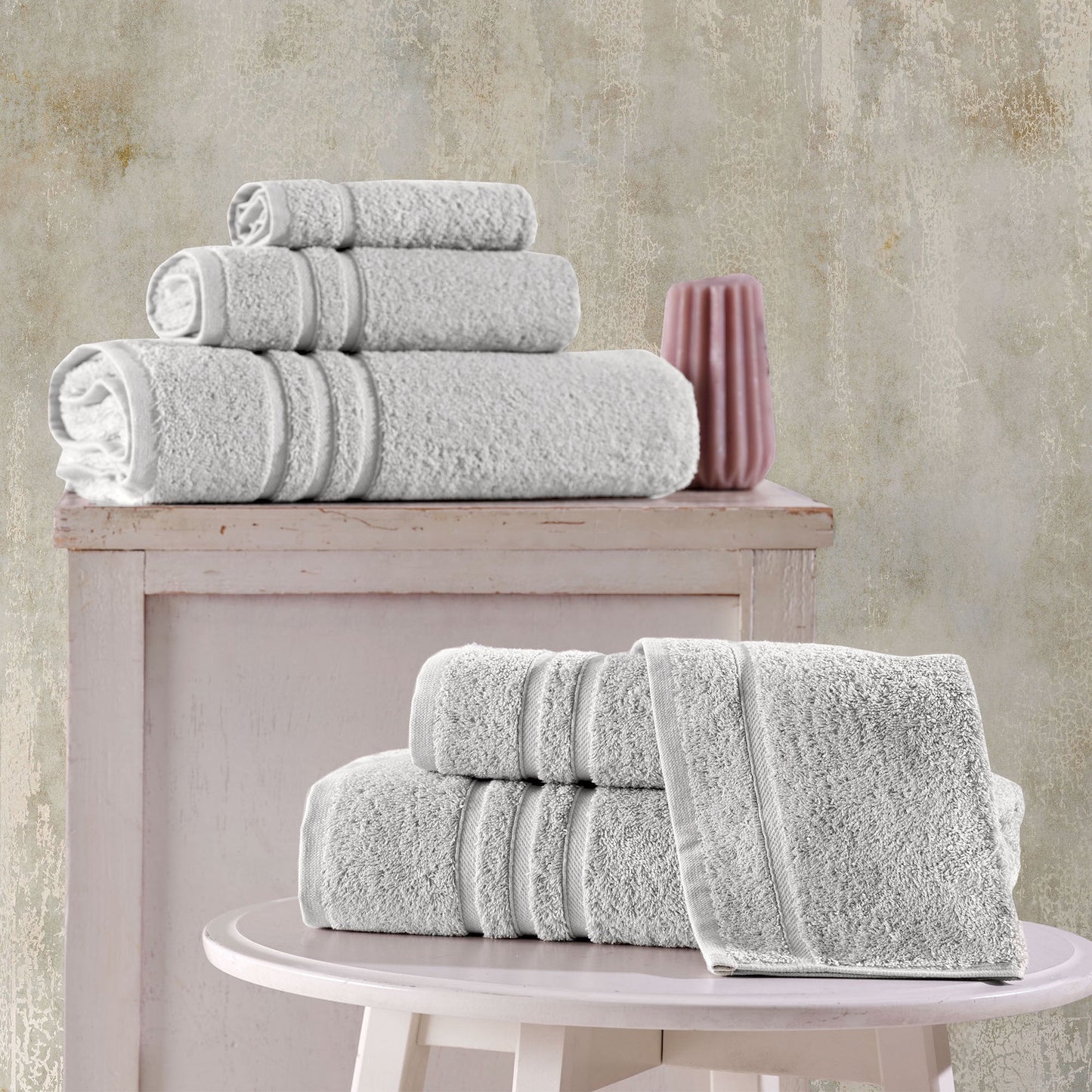 Luxury Cotton Washcloths 13X13 Inch - Large Hotel Spa Bathroom Face Towel | 12 Pack | Ice Silver