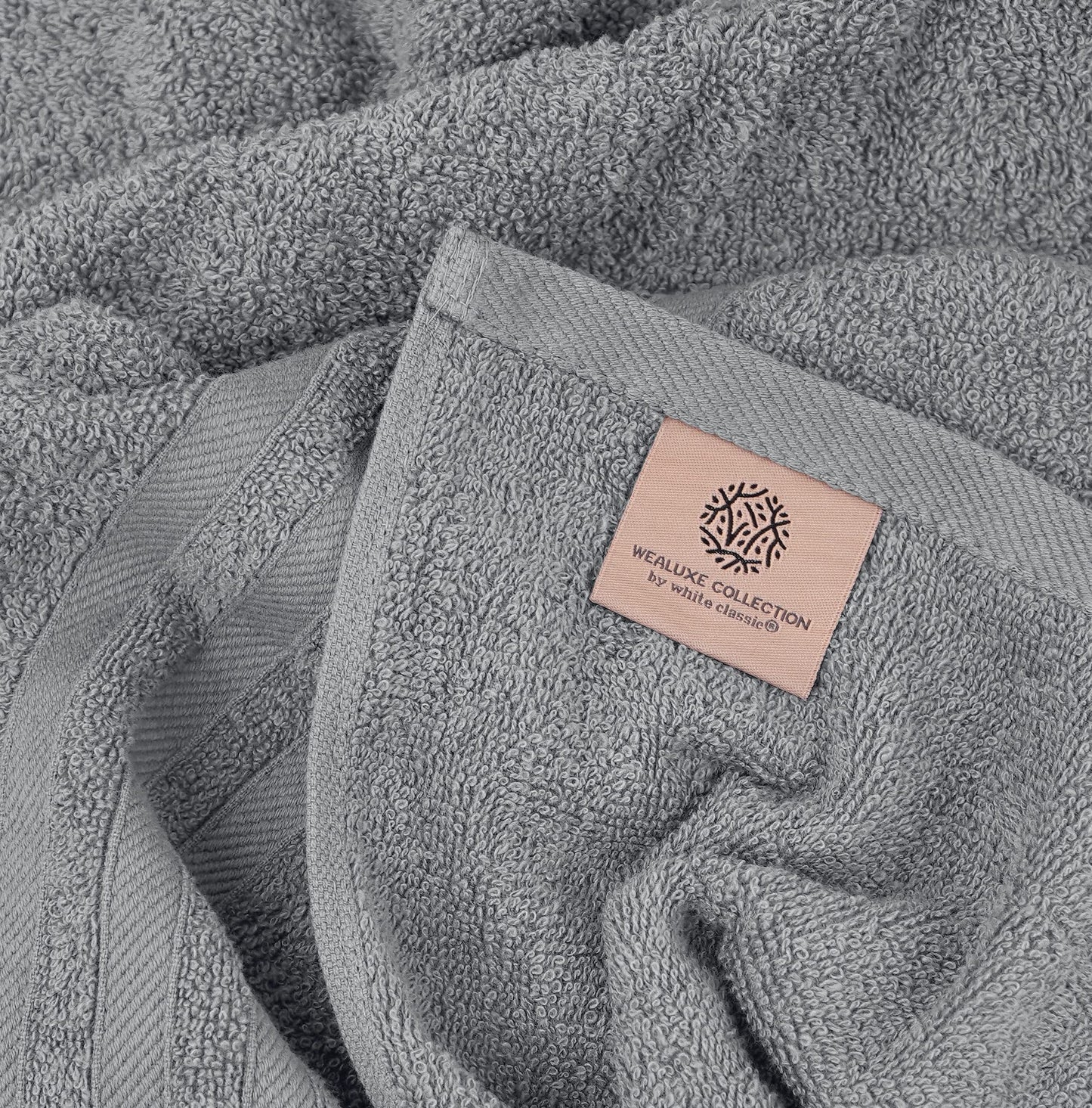 12 Piece Bath Towel Set for Bathroom - Wealuxe Collection 2 Bath Towels, 4 Hand Towels, 6 Washcloths 100% Cotton Soft and Plush Highly Absorbent, Soft Towel for Hotel & Spa - Light Gray