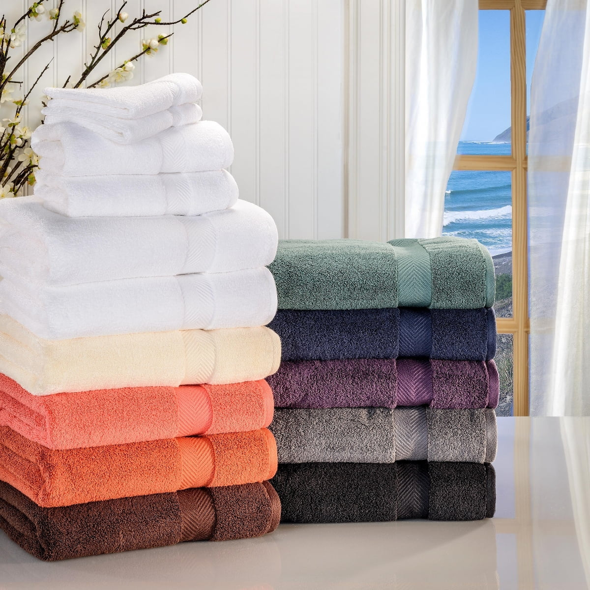 Zero Twist Cotton 12 Piece Assorted Towel Set, Jade Green