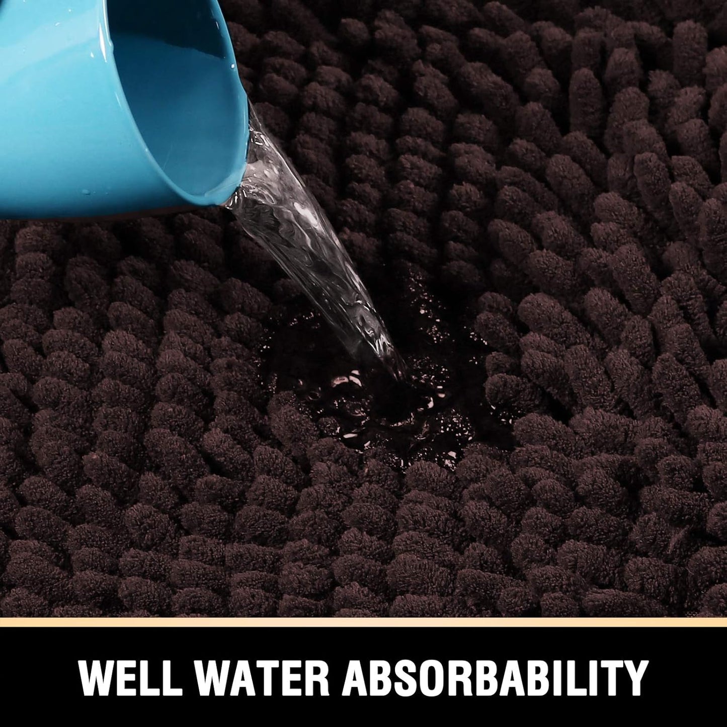 Bathroom Rugs Bath Mats for Bathroom Non Slip Luxury Chenille Bathroom Rugs Extra Soft Absorbent Shaggy Bathroom Mat Rugs Washable Fast Dry 2 Piece (Chocolate, 24" X 36"/20" X 32")