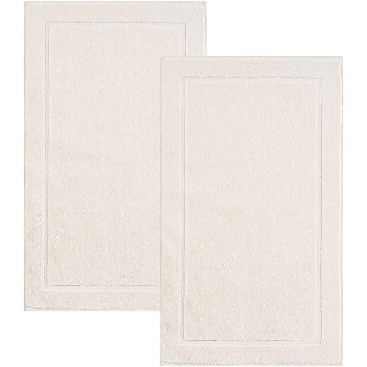 Cream Bath Mats, 21 X 34 Inches, Pack of 2 - 100% Ring Spun Cotton, Banded Design, Highly Absorbent, Machine Washable for Bathroom Floor