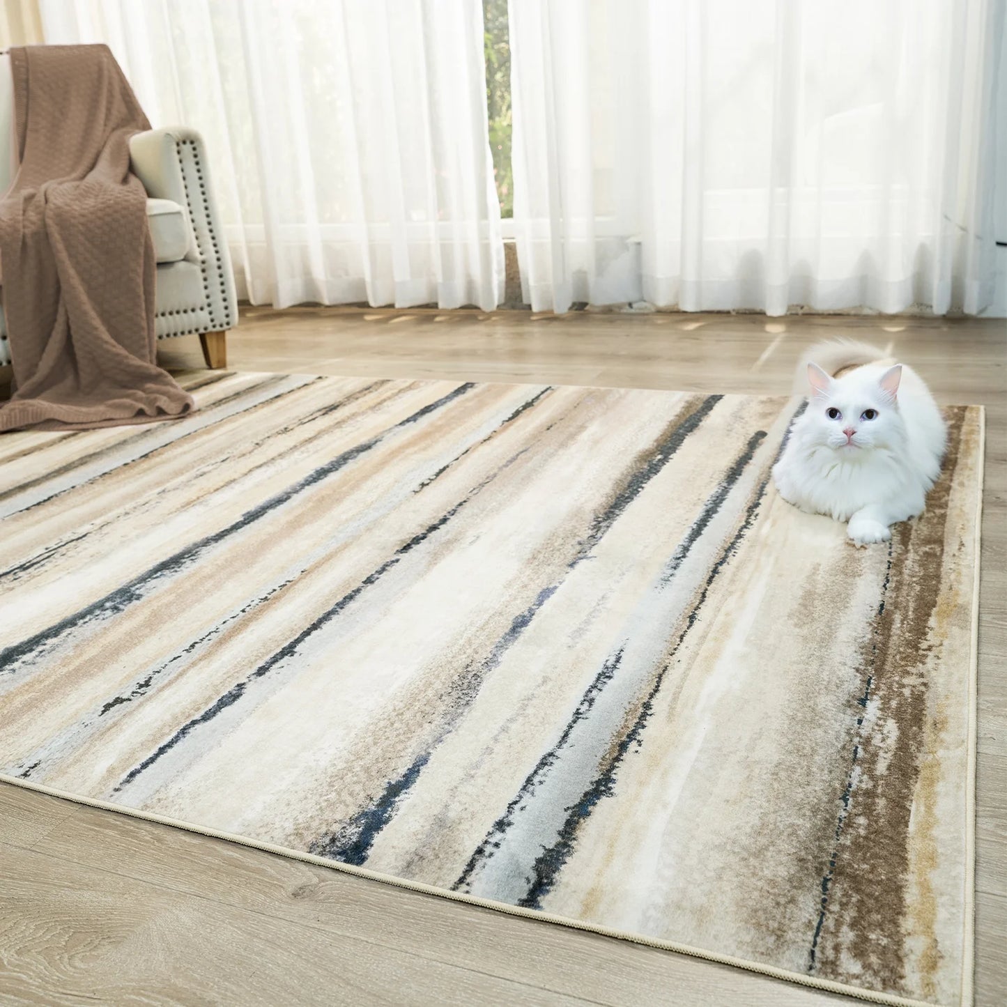 8'X10' Washable Non-Slip Area Rug, Modern Abstract Contemporary Brown Rugs, Ultra-Soft Indoor Farmhouse Carpet for Living Room, Bedroom, Dining Room