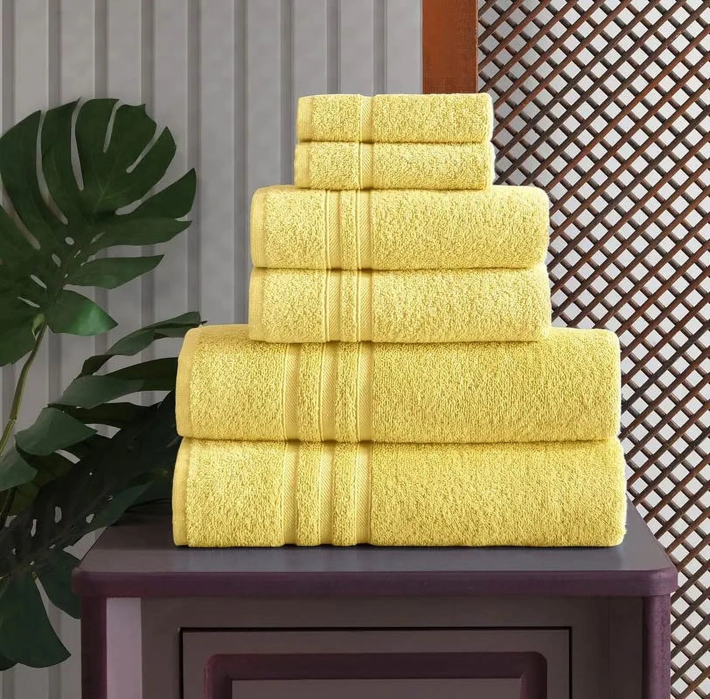 6-Pack Bath Towel Set - 100% Turkish Cotton, Plush, Soft, Lightweight, Absorbent, Yellow Bathroom Set - 2 Bath Towels, 2 Hand Towels, 2 Washcloths - Luxury Bathroom Towels for Spa, Airbnb