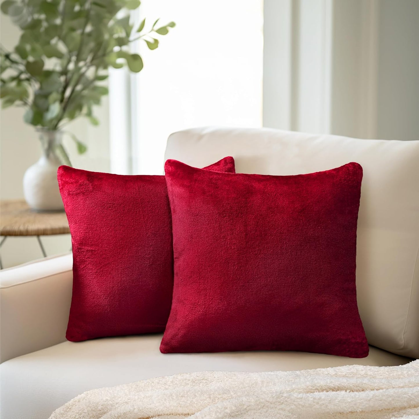 Maroon Red Throw Pillow Covers 20X20 Set of 2, Decorative Pillow Cases for Bed Sofa Couch, Boho Aesthetic Accent Decor Cushion Bedroom Living Room, Velvet Square Euro Sham Covers, Burgundy Red