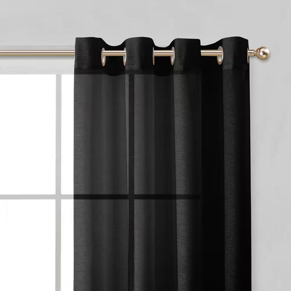Black Solid Grommet Sheer Curtain - 55 In. W X 84 In. L (Set of 2)