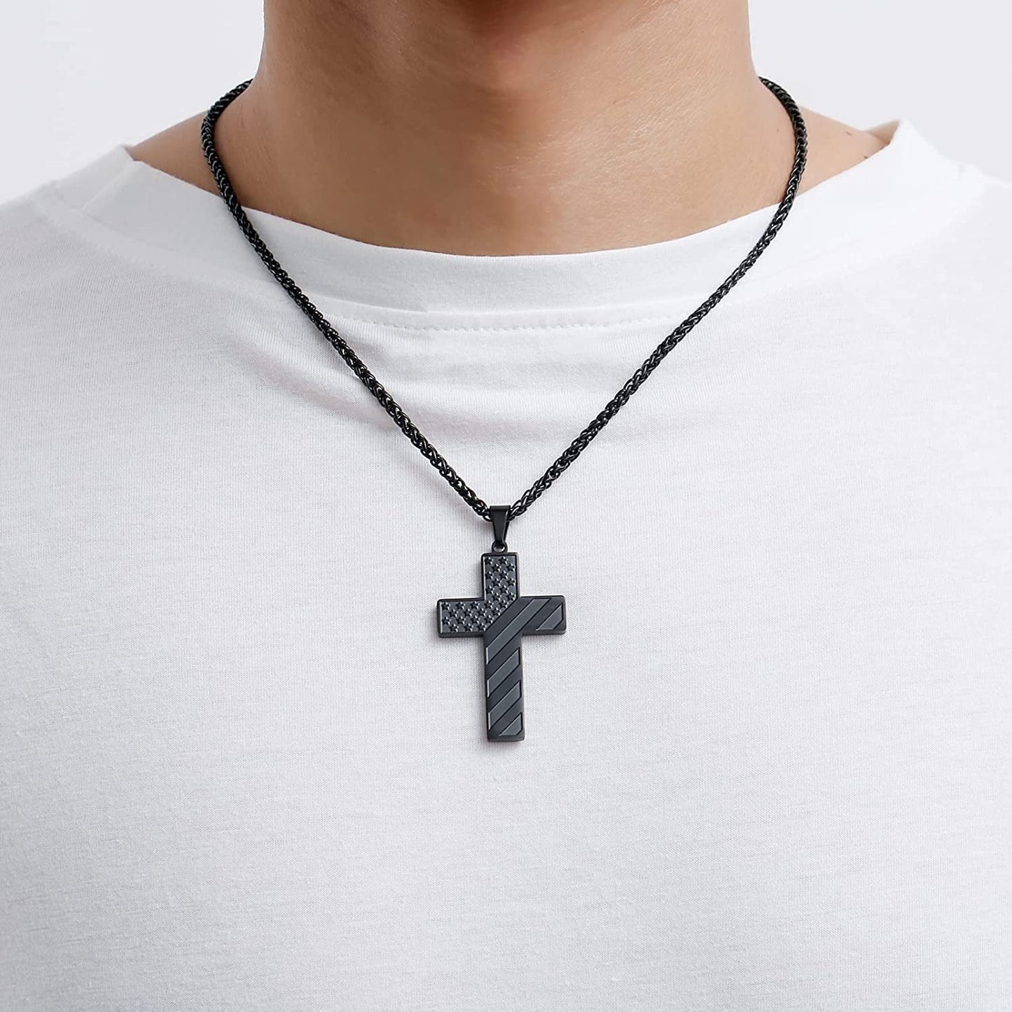 USA American Flag Patriotic 4Th of July Outfit Decoration Jewelry Gifts Stuff Accessories for Men Boys Kids Teen Teenage Dad Husband Grandpa Son Brother Boyfriend Preteen Tween Age Cross Necklace